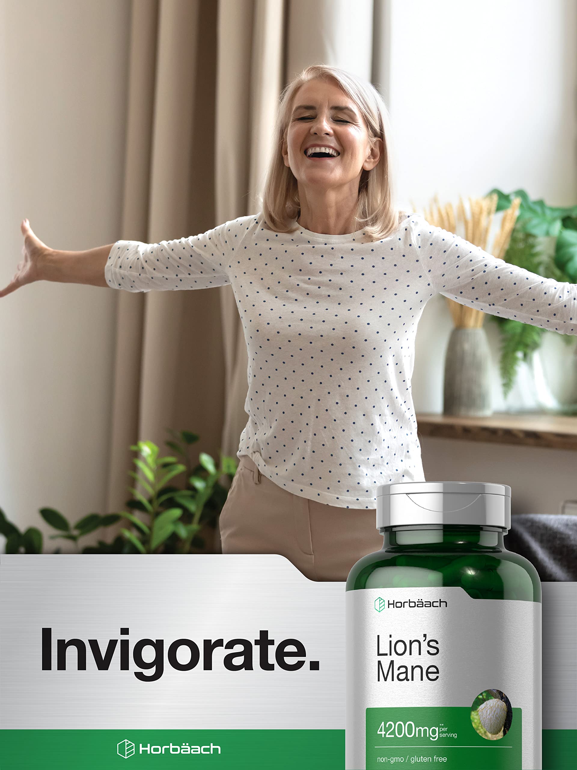 Horbäach Lions Mane capsules feature BioPerine for enhanced absorption
