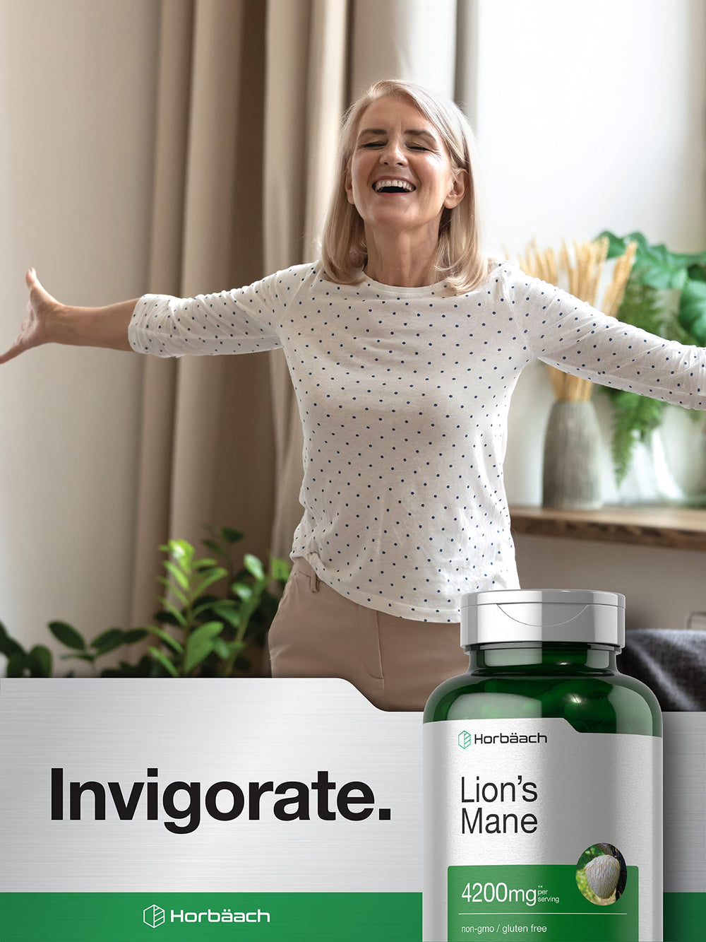 Horbäach Lions Mane capsules feature BioPerine for enhanced absorption