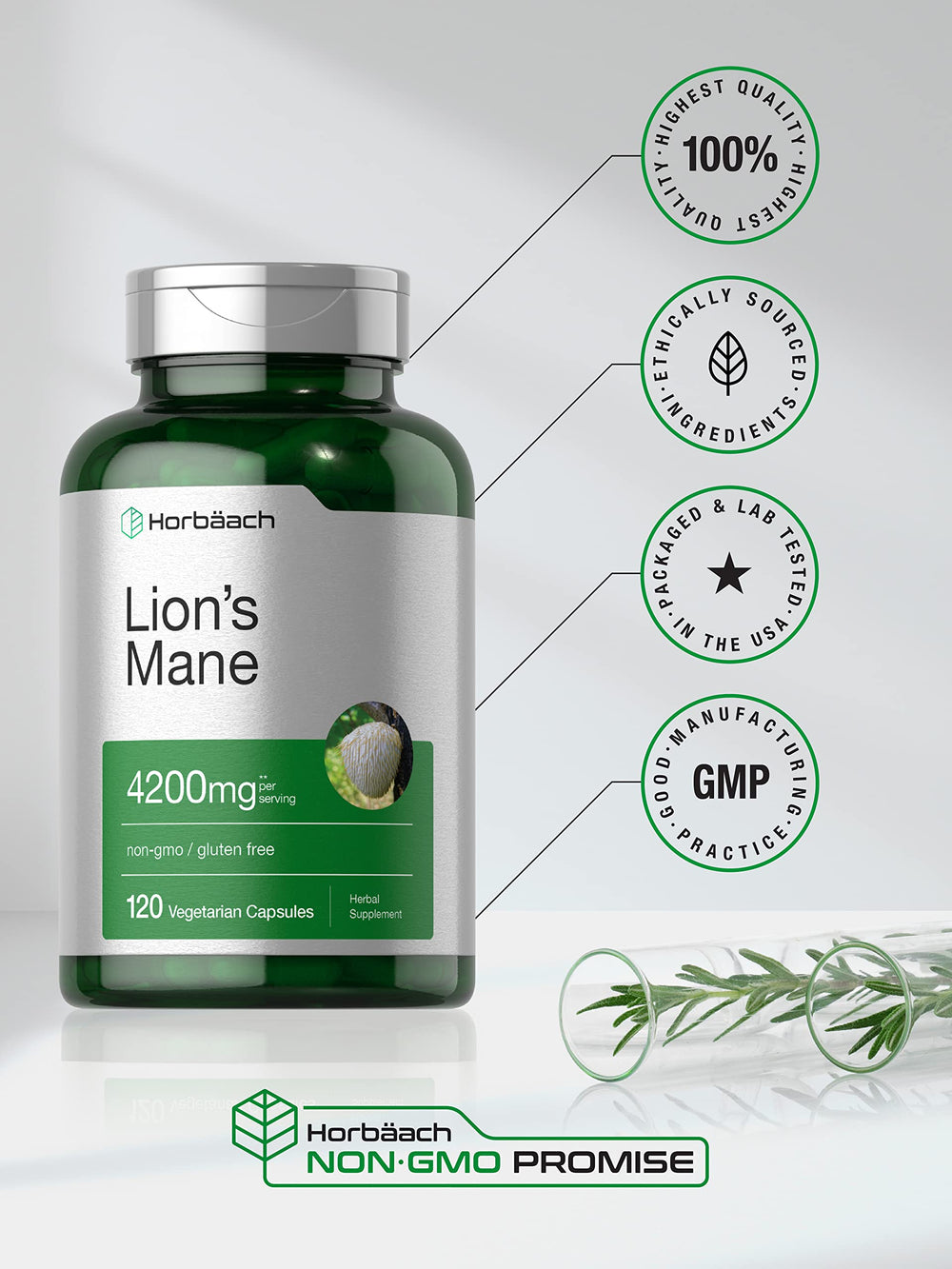 Horbäach Lions Mane natural ingredients emphasize a clean label