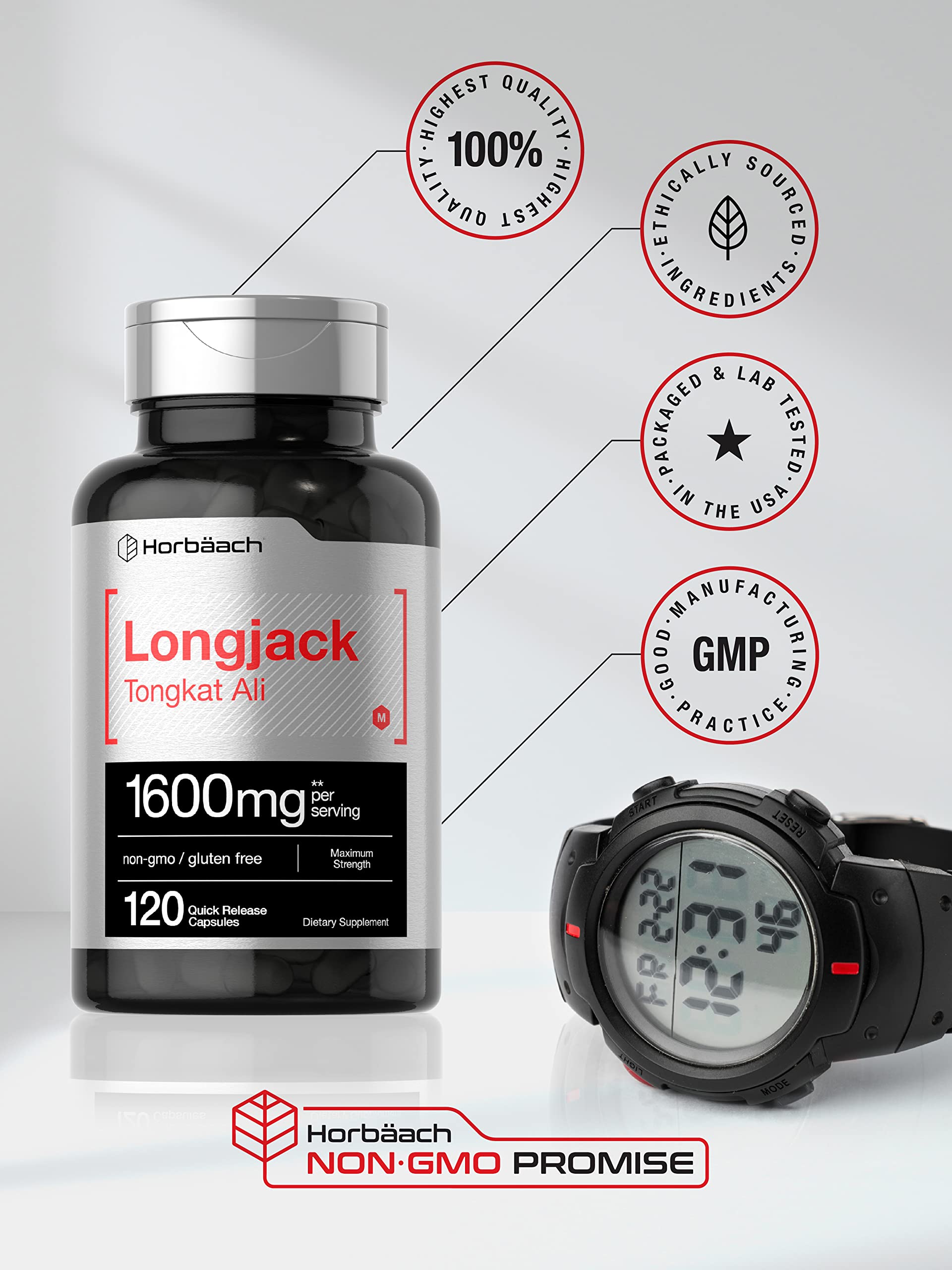 Horbaach Longjack Tongkat Ali daily dosage capsules for convenient use.
