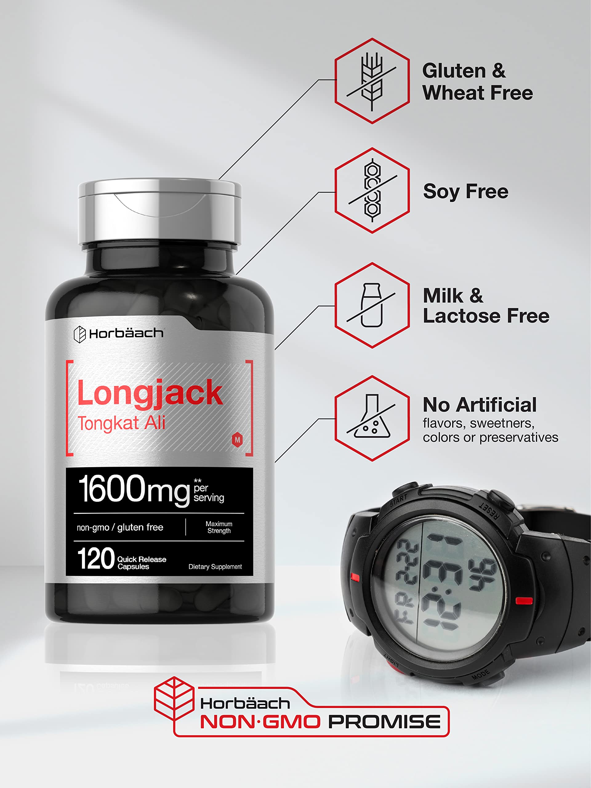 Horbaach Longjack Tongkat Ali packaging on a clean display.