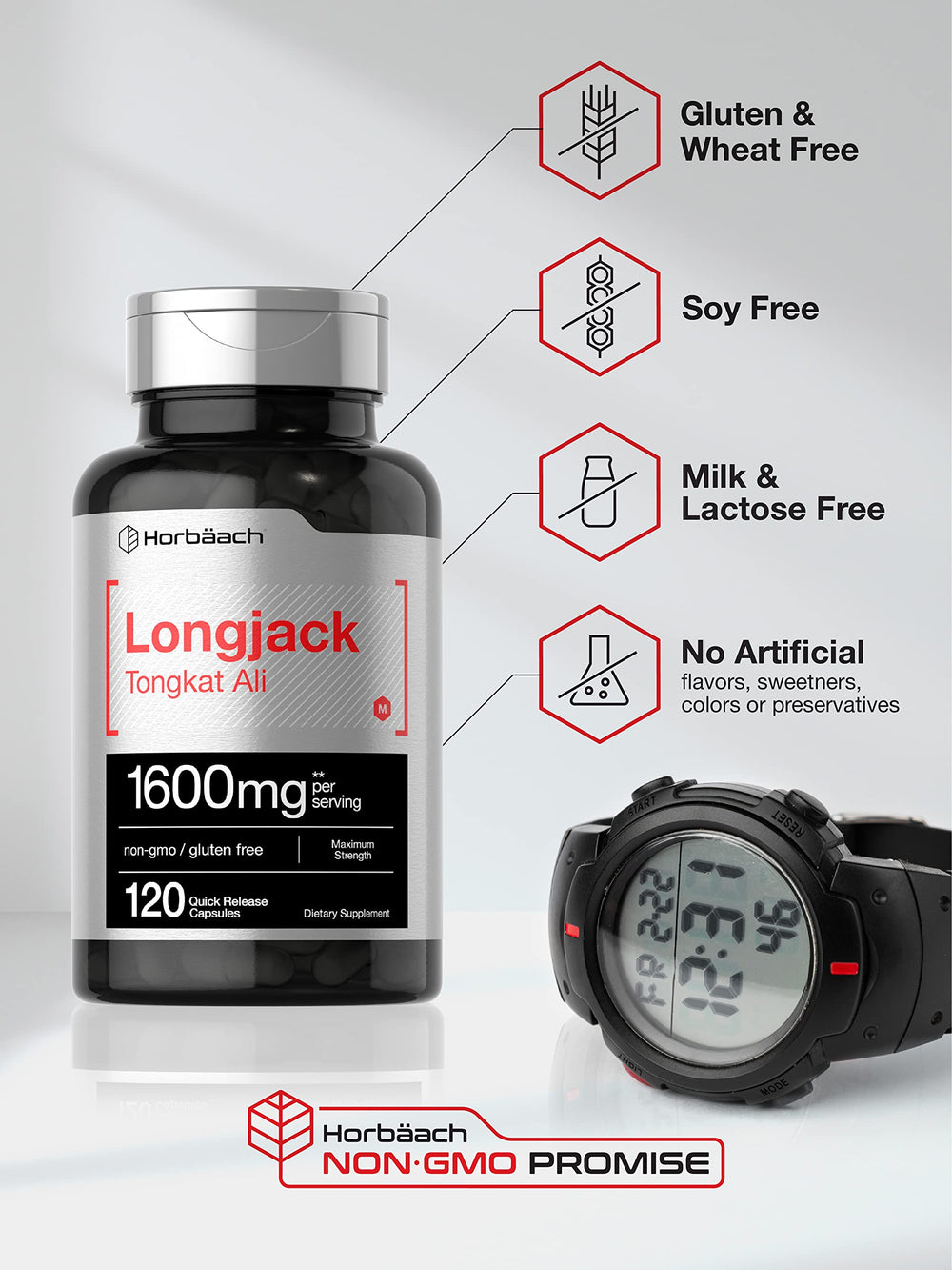 Horbaach Longjack Tongkat Ali packaging on a clean display.