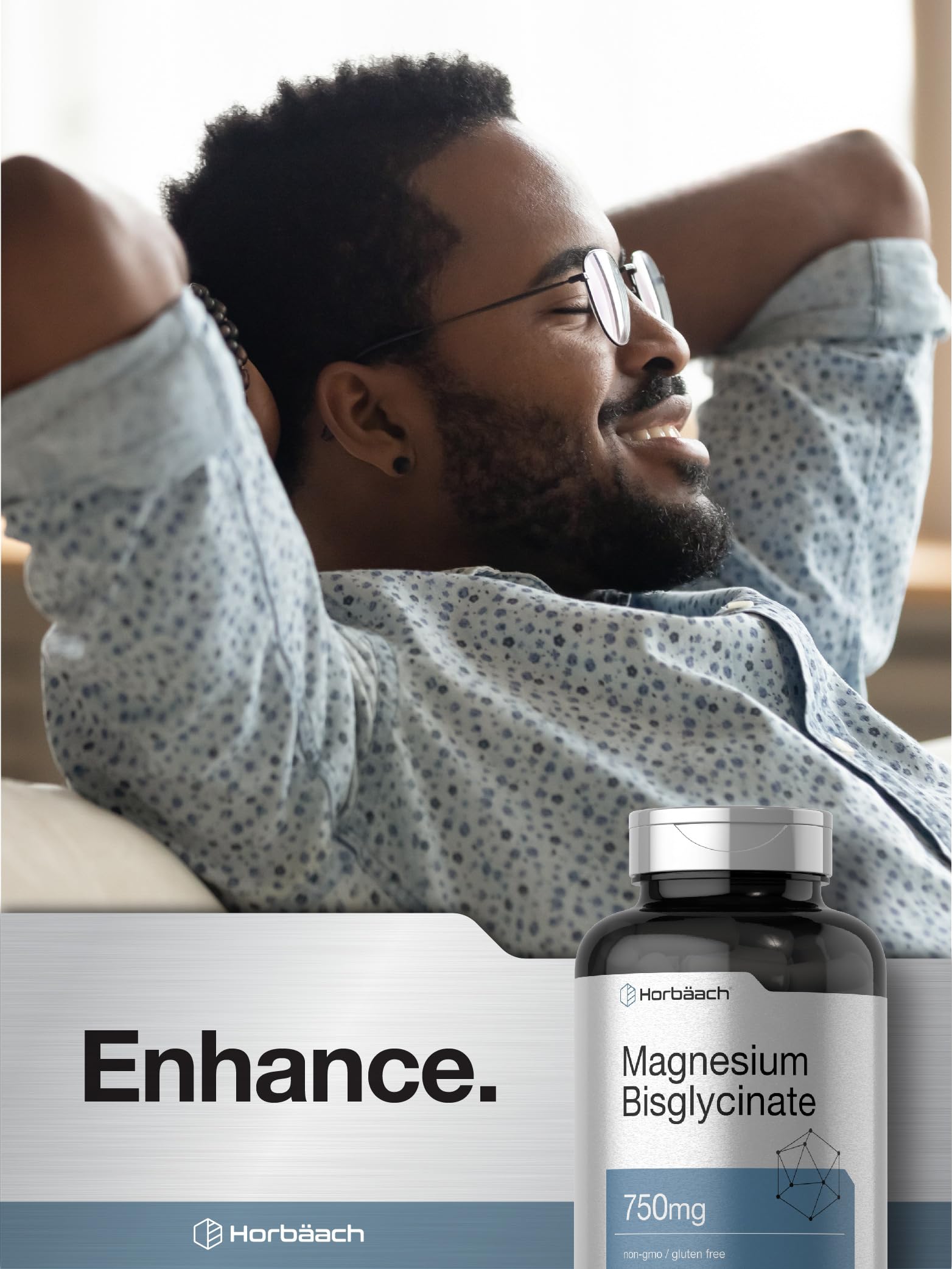 Horbäach Magnesium Bisglycinate back-label view showing ingredients panel.