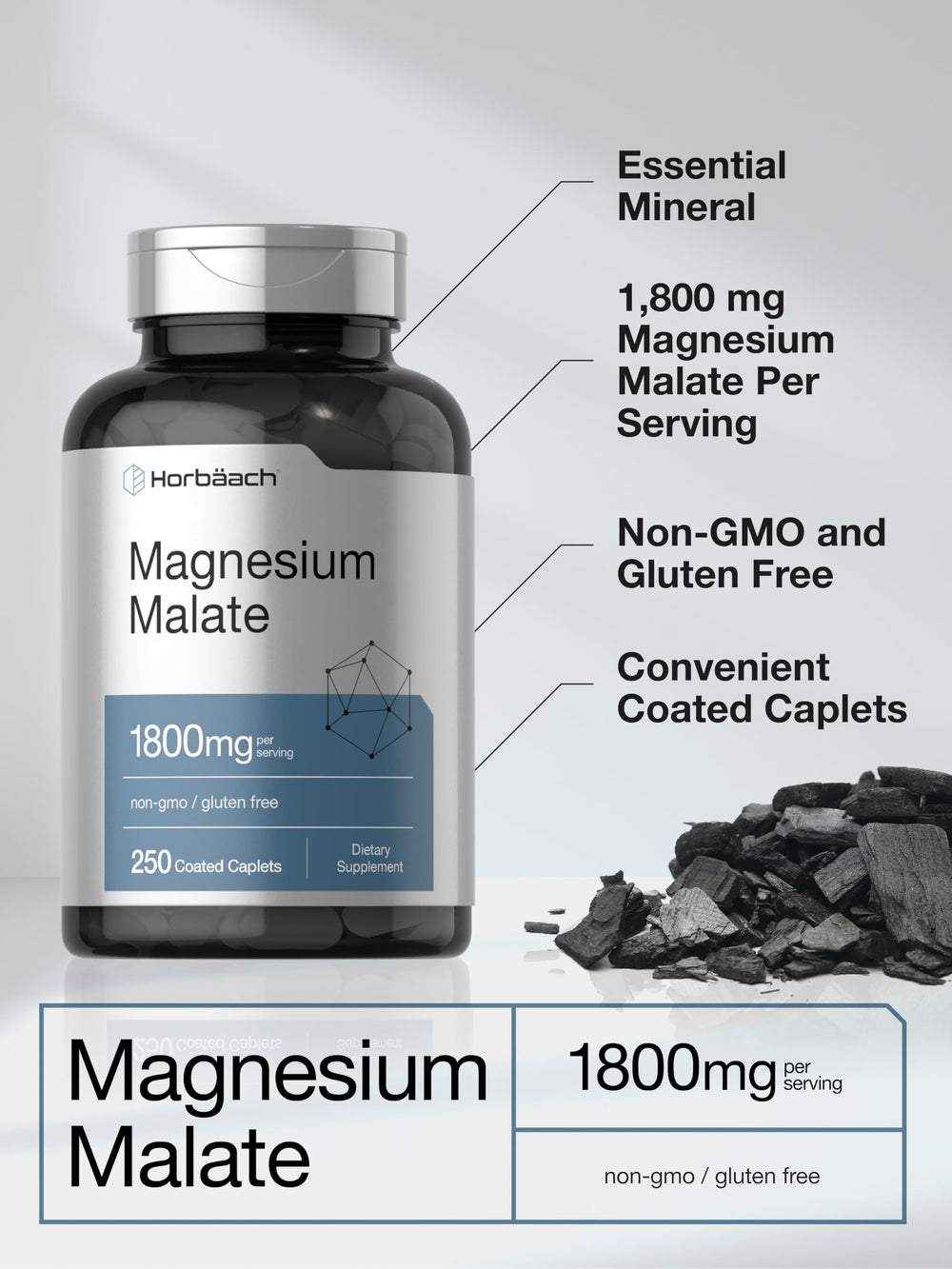 Horbäach Magnesium Malate gluten-free seal on packaging