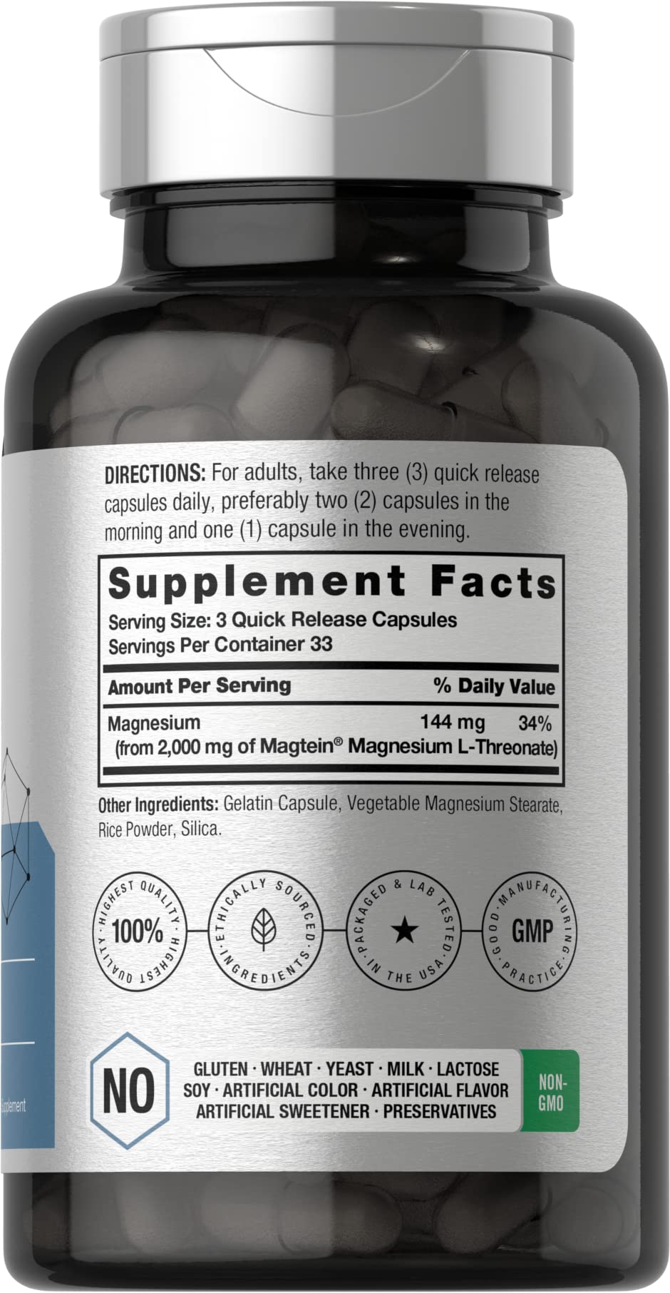 Close-up of Horbaach Magtein capsules highlighting easy swallow