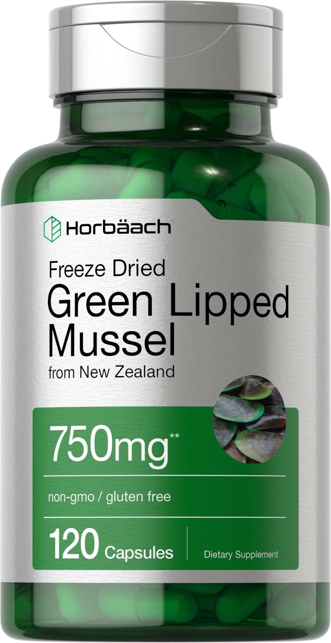 Horbäach Mejillón Labio Verde: cápsulas 750 mg para uso diario práctico.