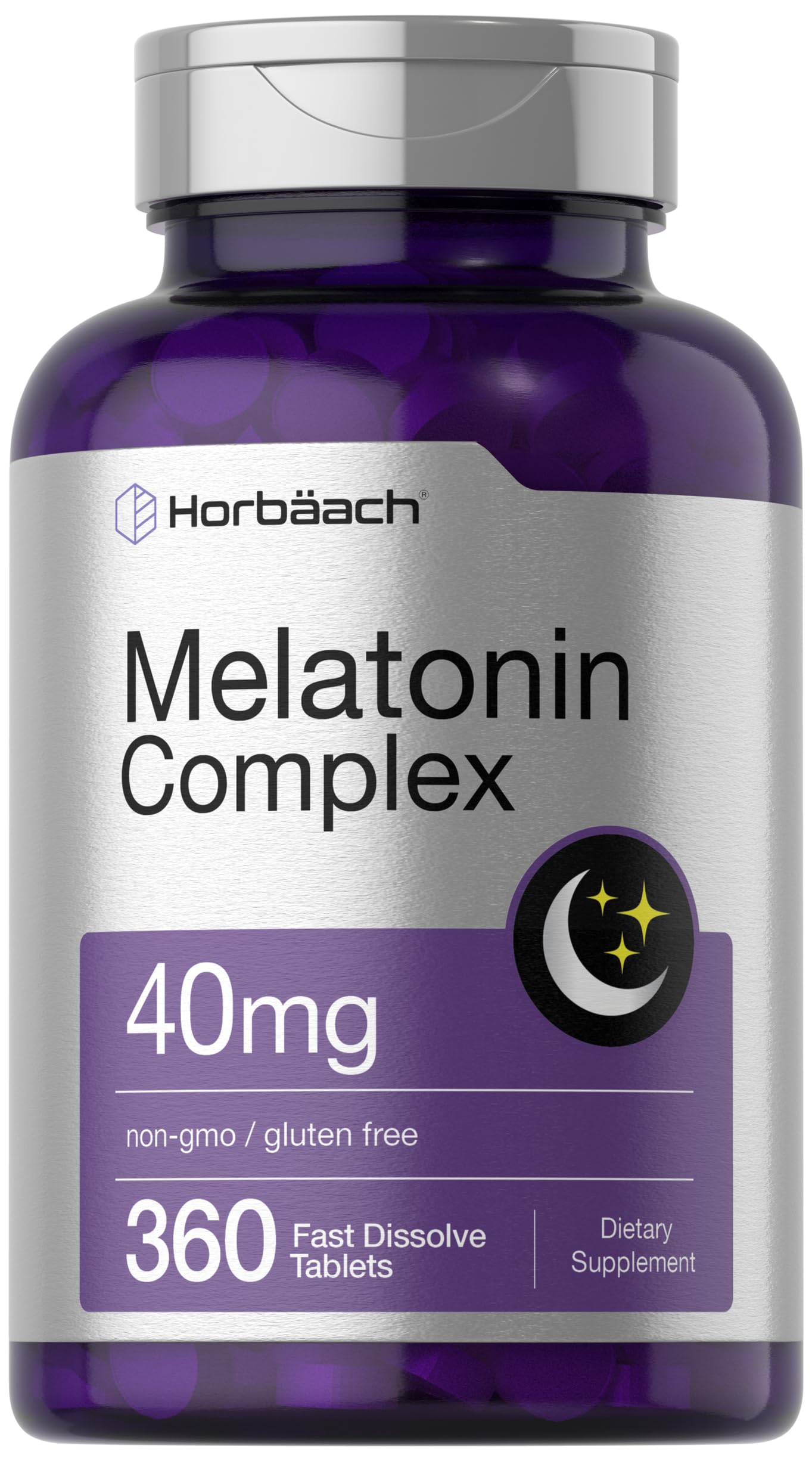 Horbaach melatonin 40mg complex bottle promotes a calm bedtime routine.