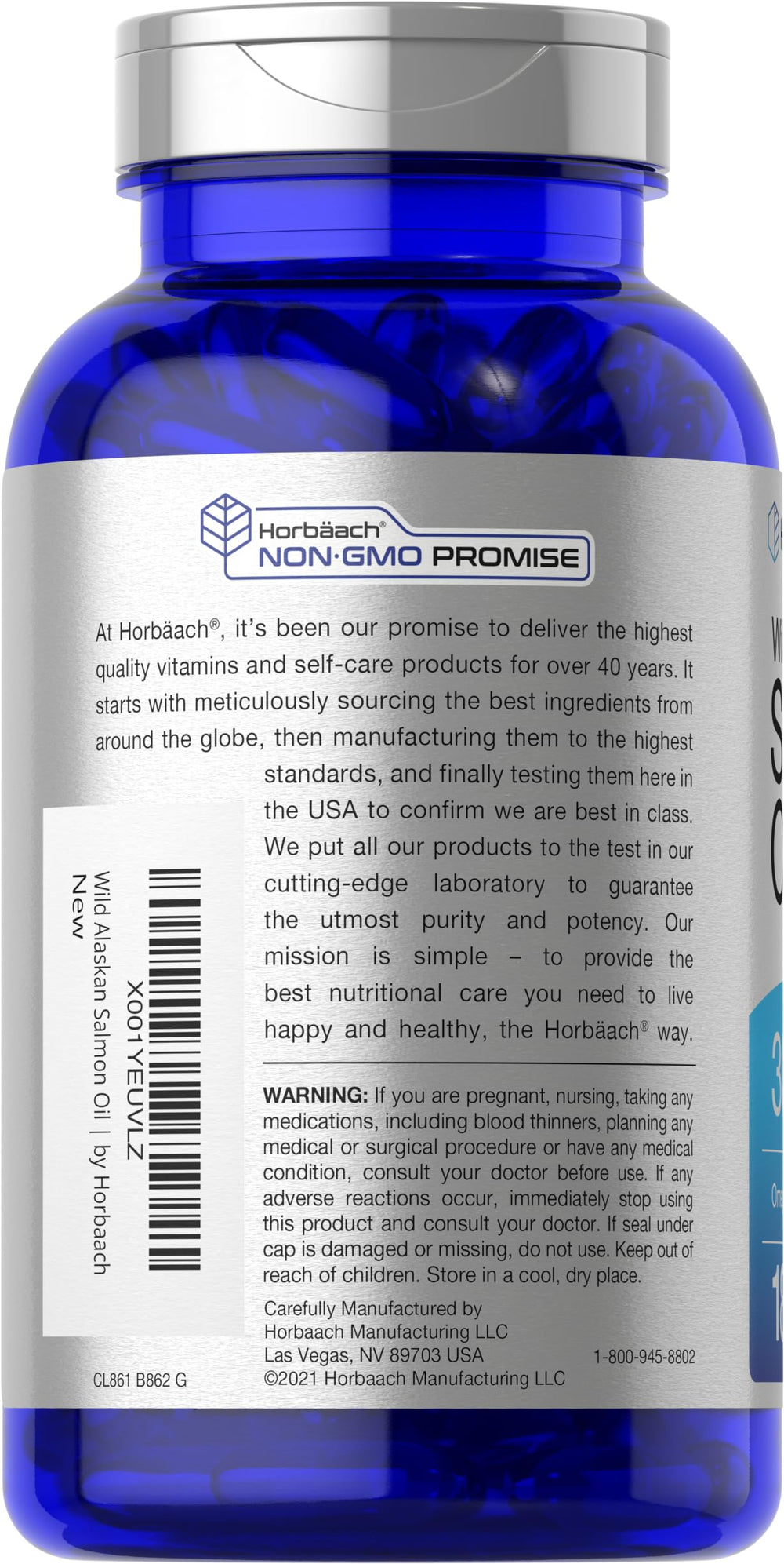 Horbaach mercury-free purified softgels ensuring clean salmon oil supplementation.