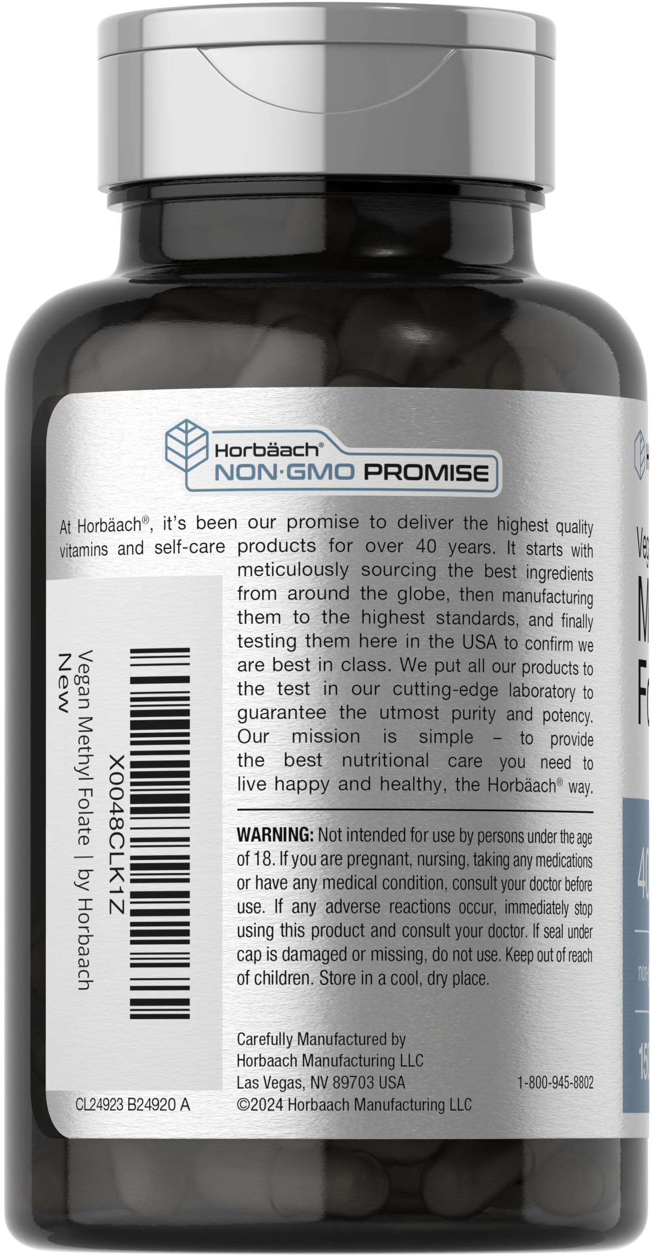 Horbäach Methyl Folate label showing 400 mcg per serving