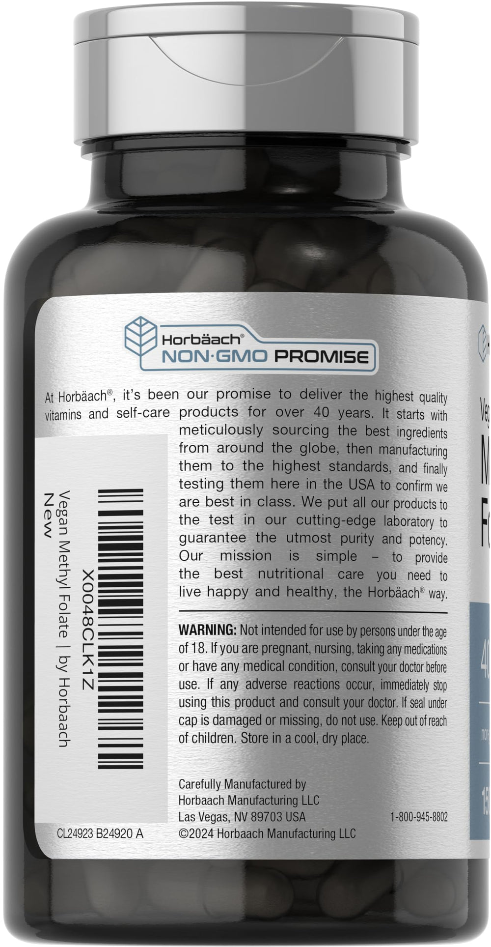 Horbäach Methyl Folate label showing 400 mcg per serving