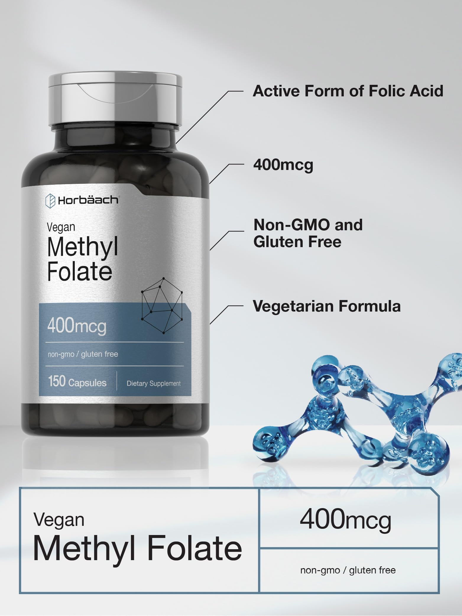 Horbäach Methyl Folate packaging on a shelf display