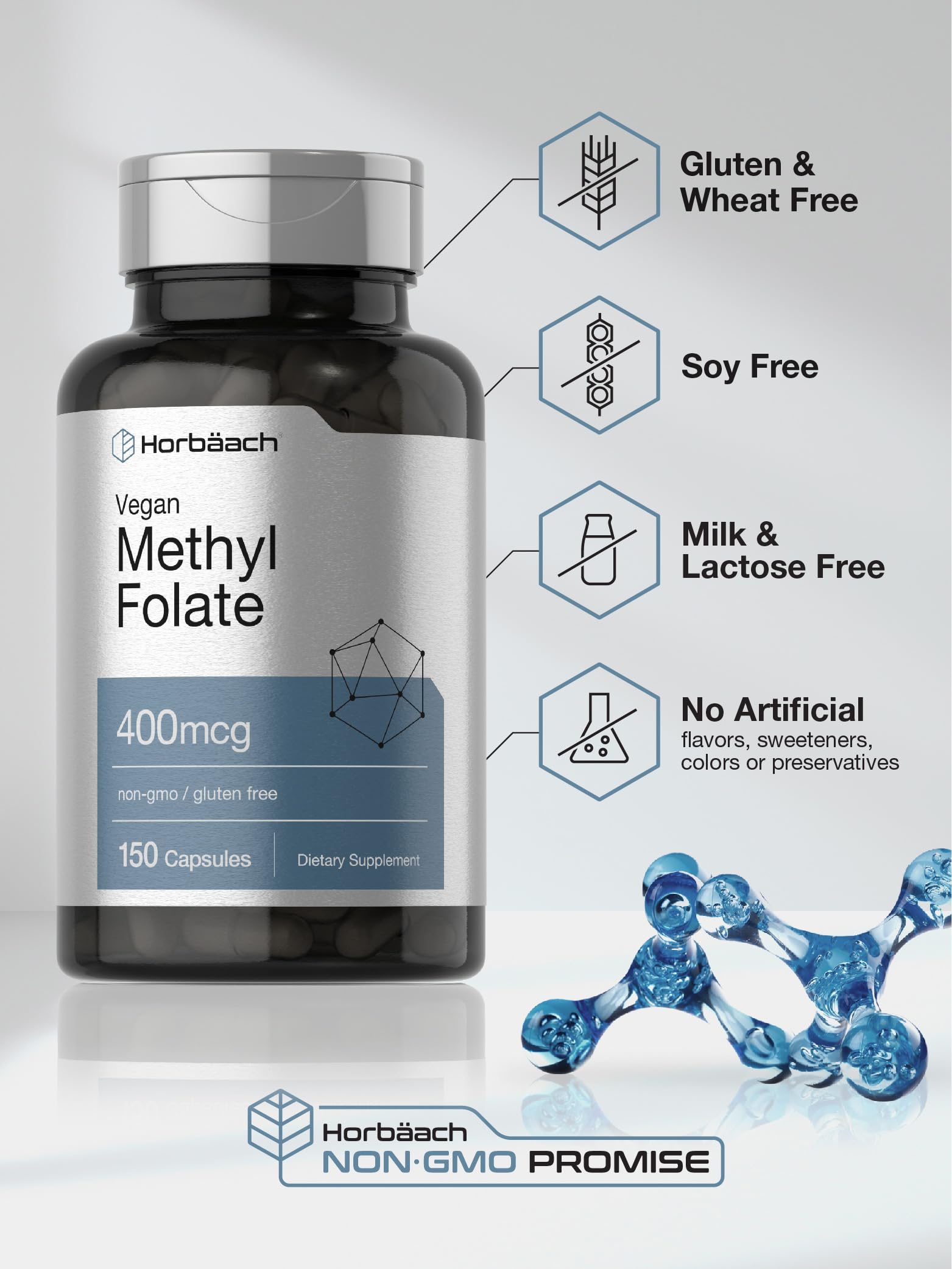 Horbäach Methyl Folate serving suggestion with capsules ready