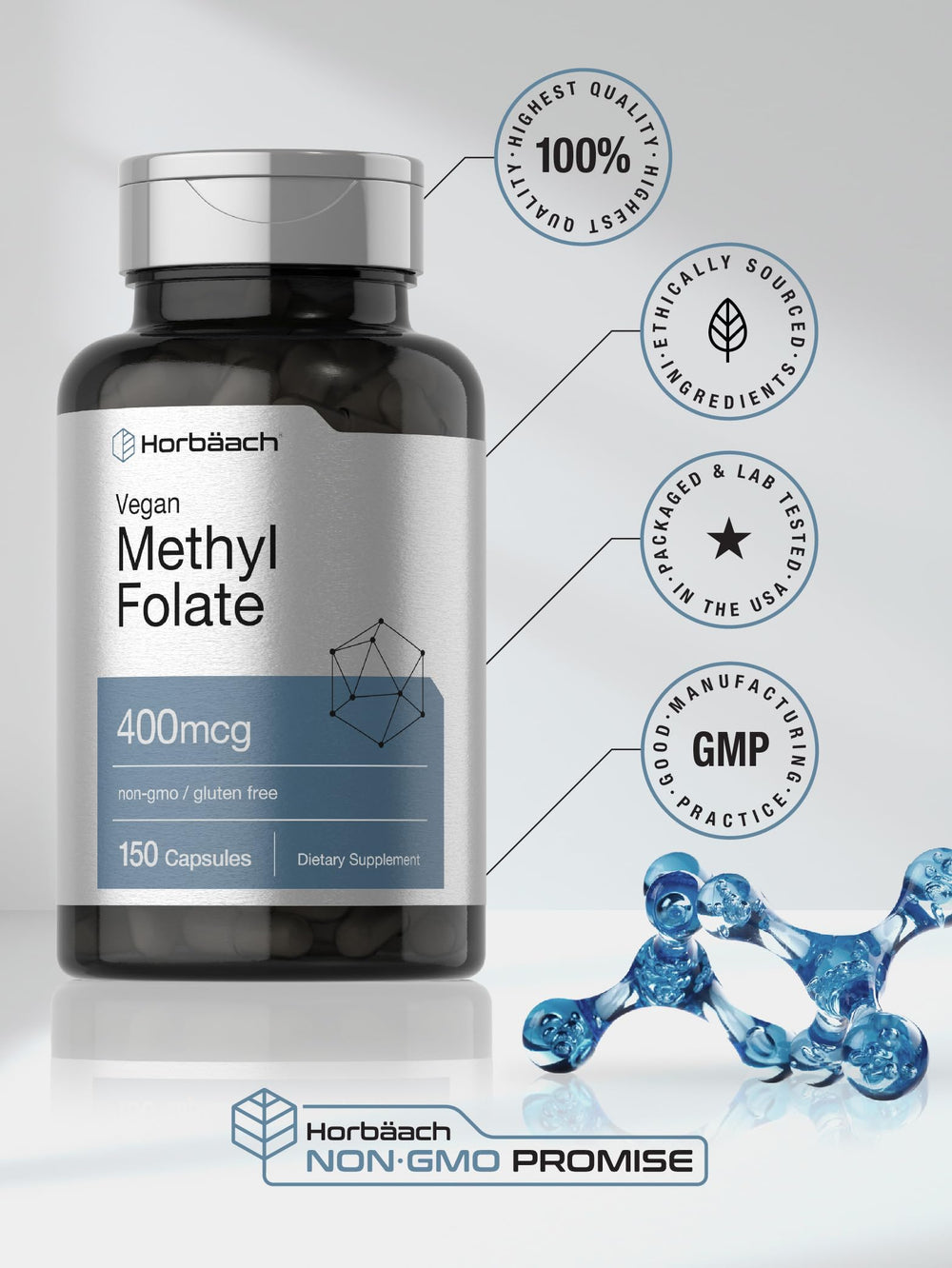 Horbäach Methyl Folate vegetarian formula suitable for plant-based diets