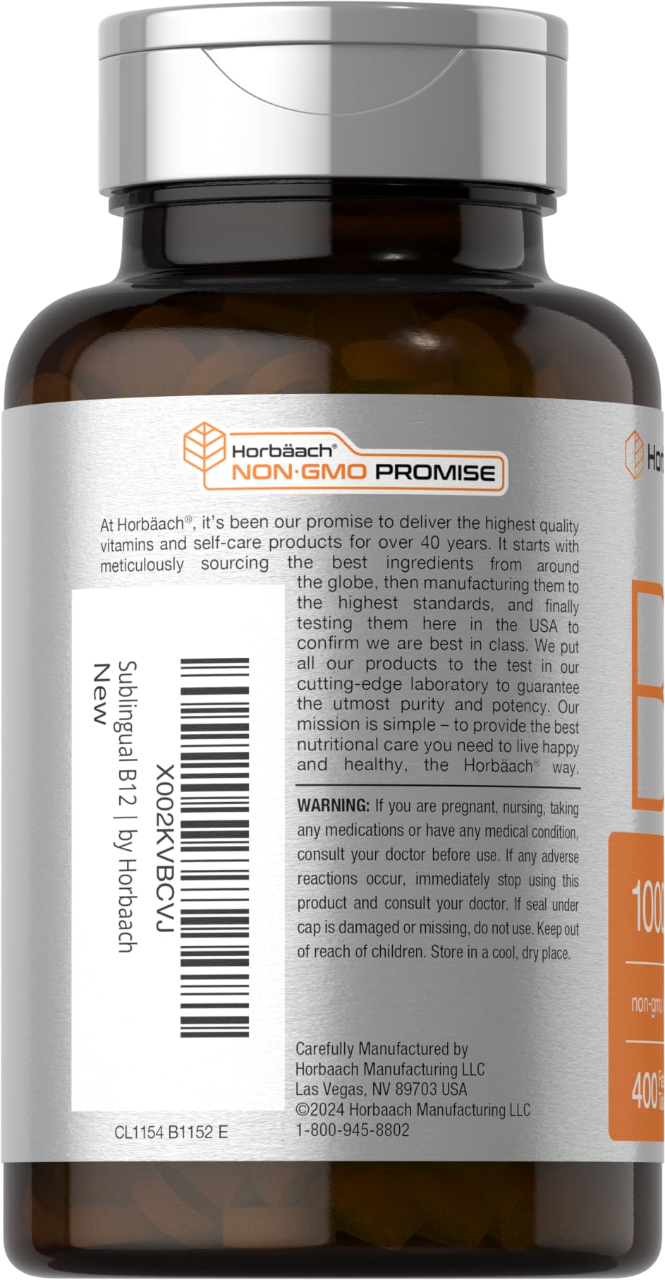 Horbaach methylcobalamin 1000 mcg bottle with vegan and gluten-free formula