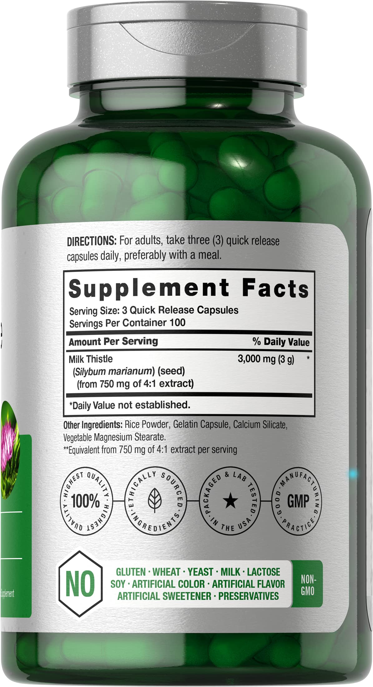 Close-up of Horbaach milk thistle capsules highlighting pure seed extract