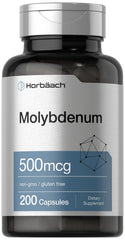 Horbaach Molybdenum supplement bottle on white background supports daily trace mineral intake
