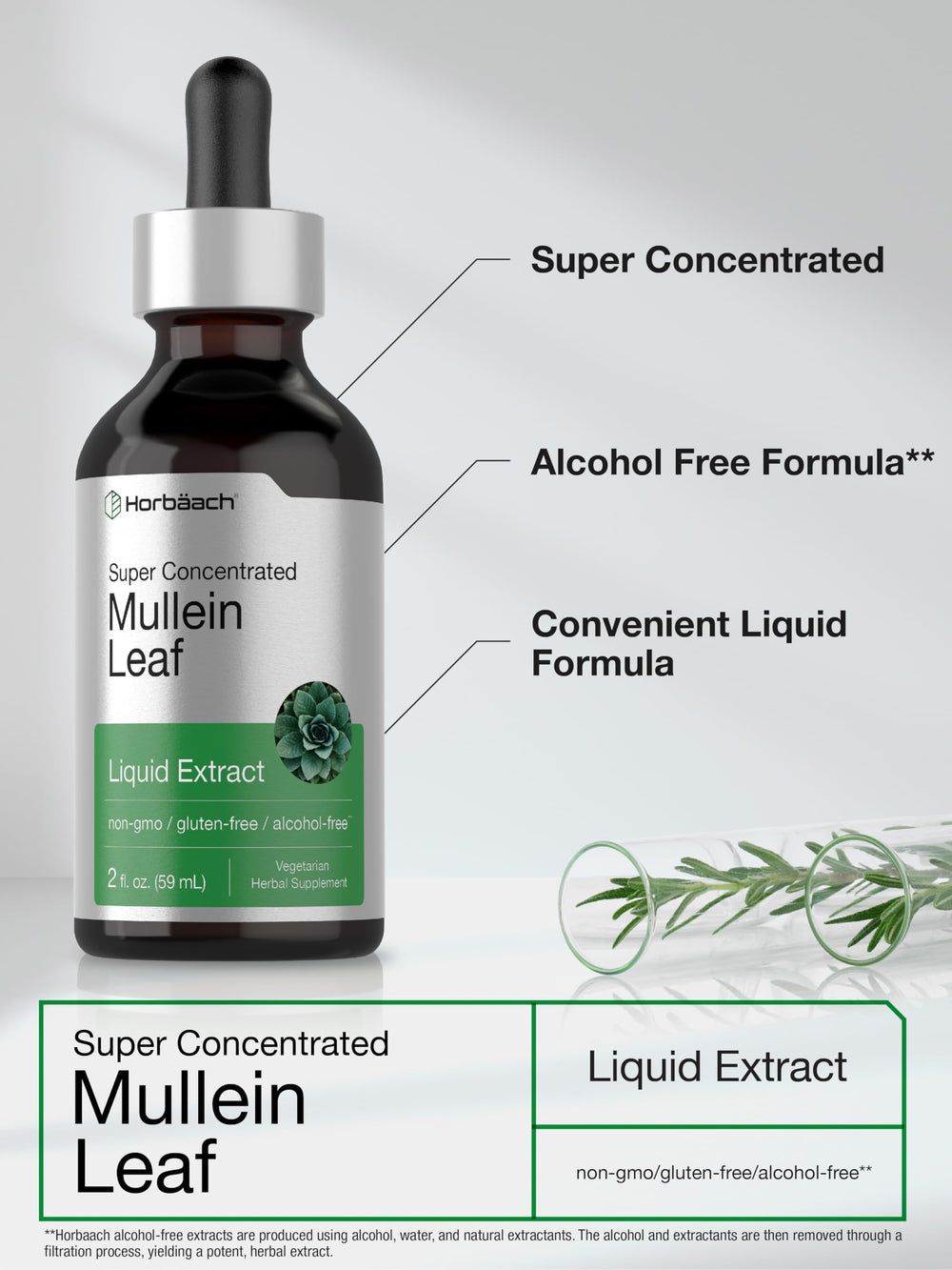 Horbäach Mullein Leaf Extract Drops vegetarian formula in packaging