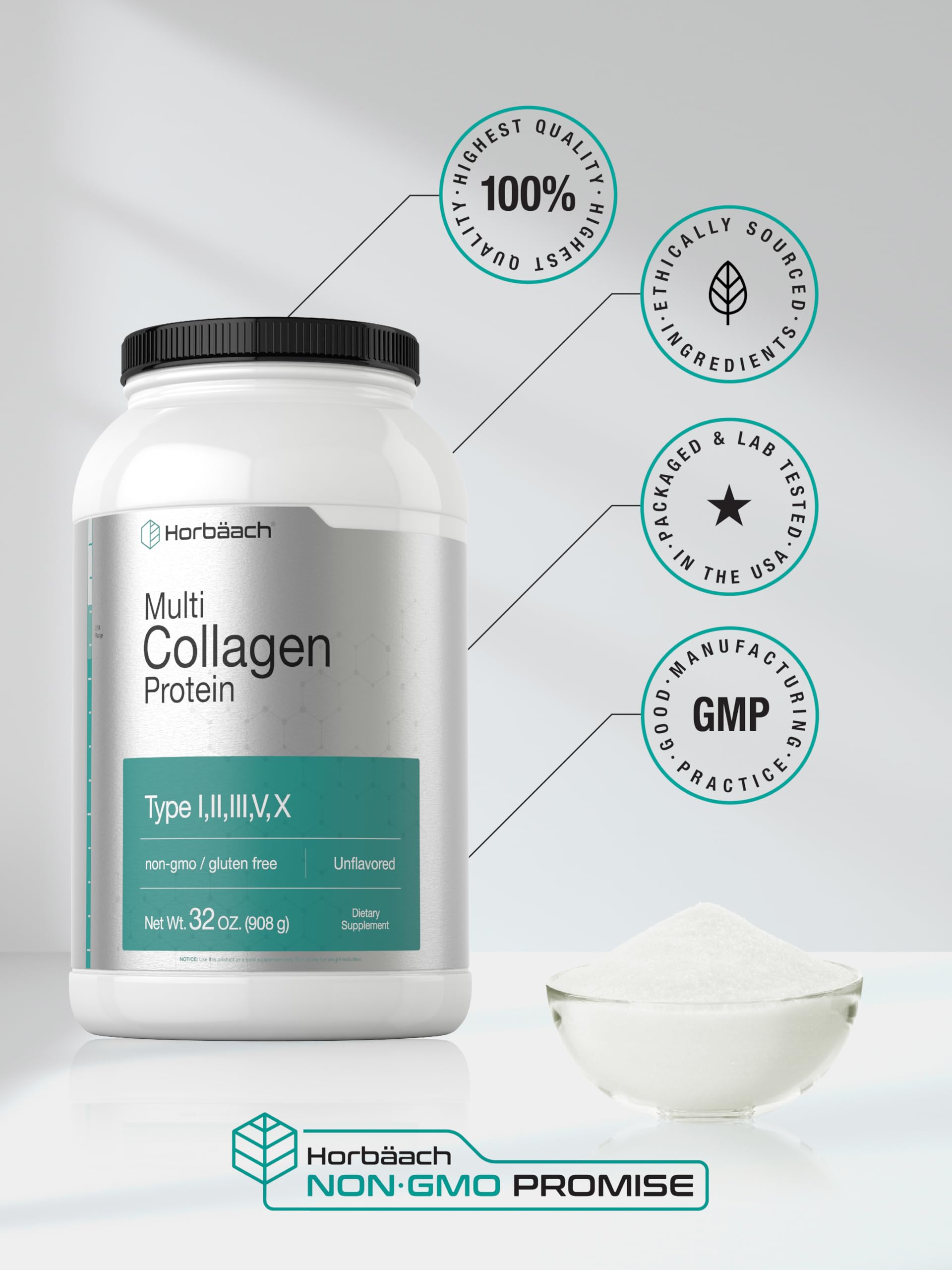 Horbaach Multi Collagen powder dissolves cleanly into beverages.