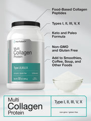 Horbaach Multi Collagen powder in glass jar ready for shakes.