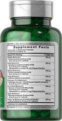 Horbäach Mushroom Complex label close-up highlights non-GMO and gluten-free formula.