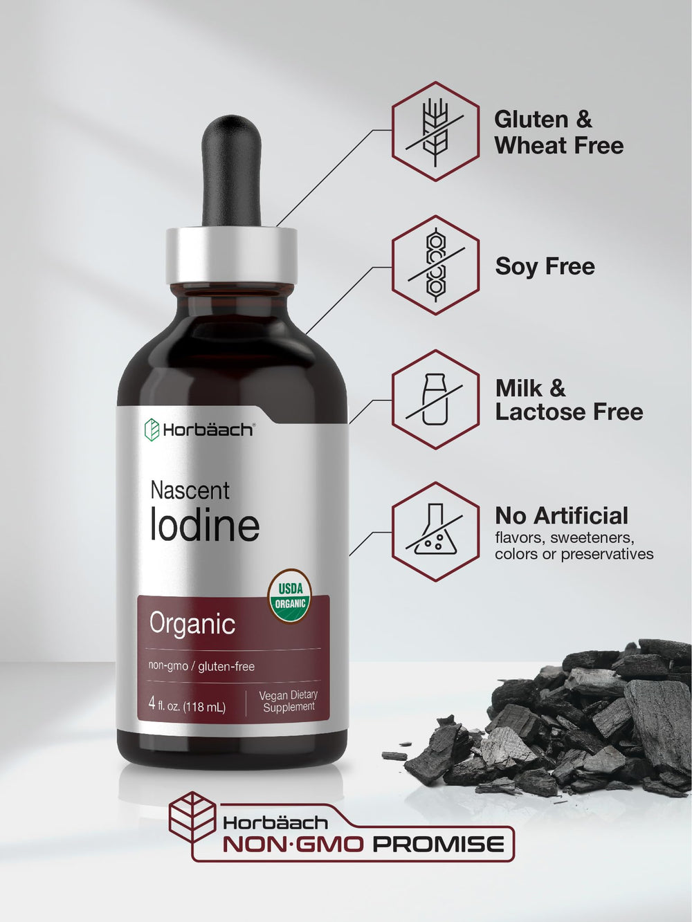 Horbaach Nascent Iodine Drops liquid pour, smooth dosing experience.
