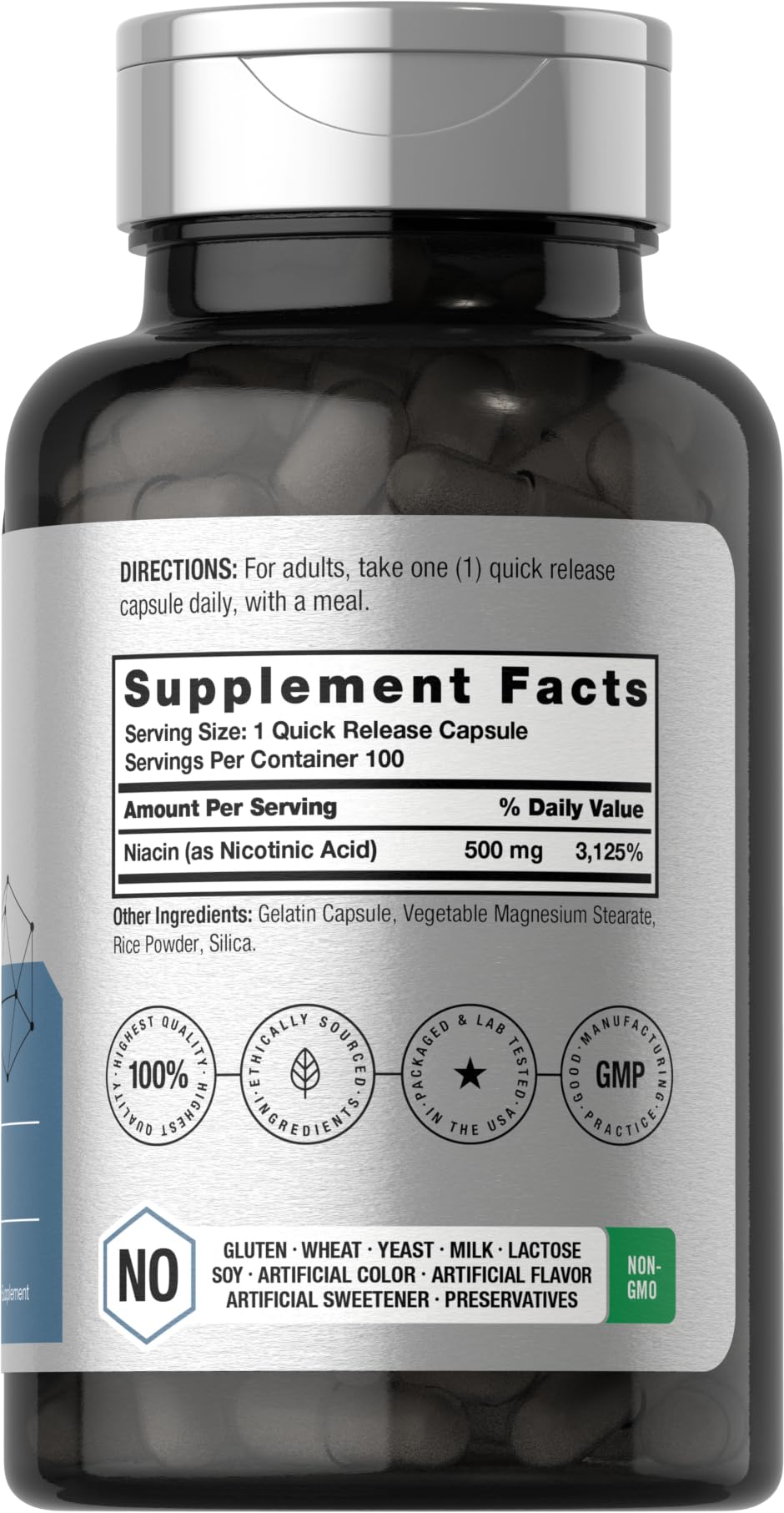 Horbäach Niacin 500mg capsules close-up showing high-potency B3.