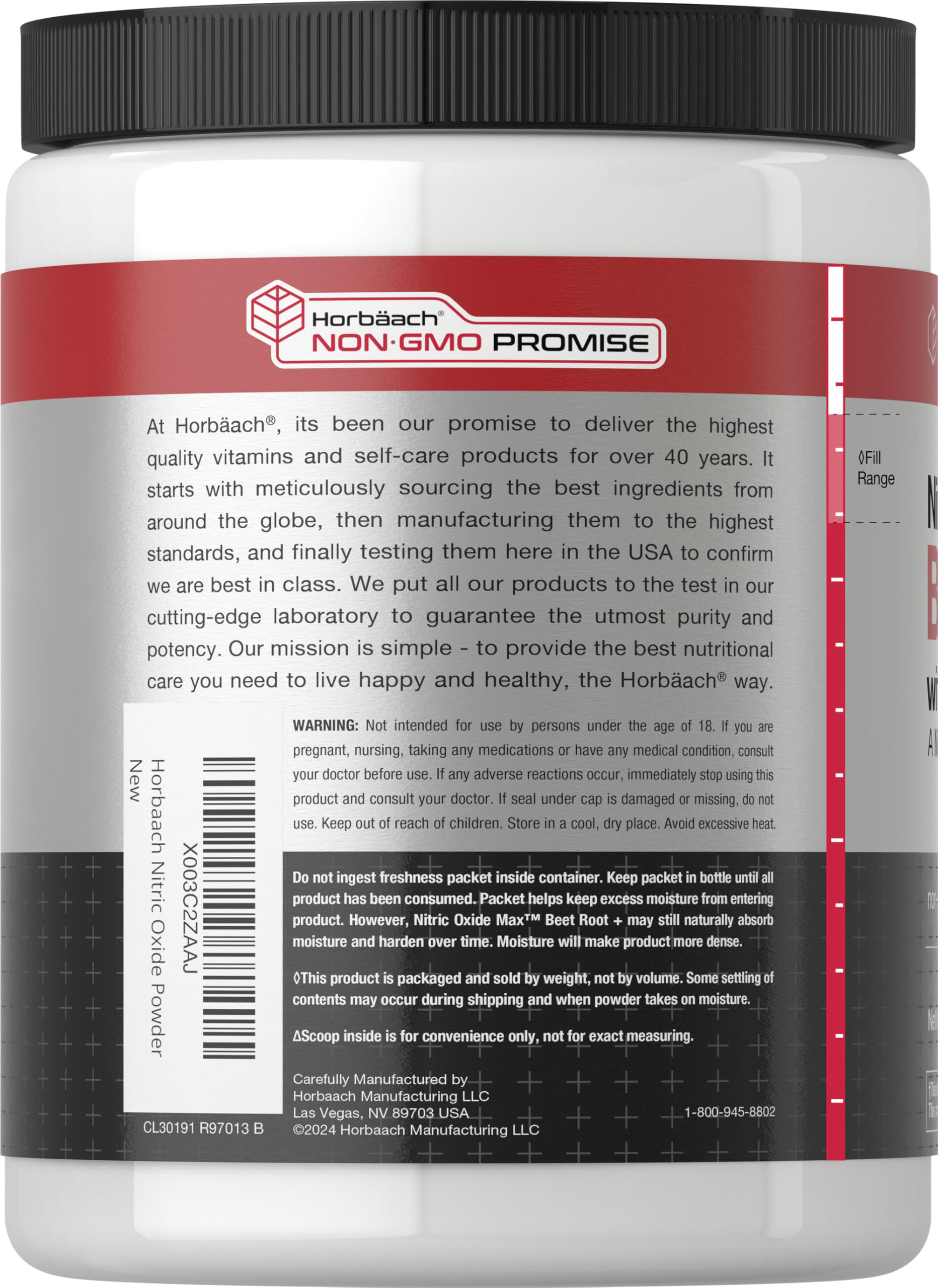 Horbaach Nitric Oxide Powder pour scoop for easy serving