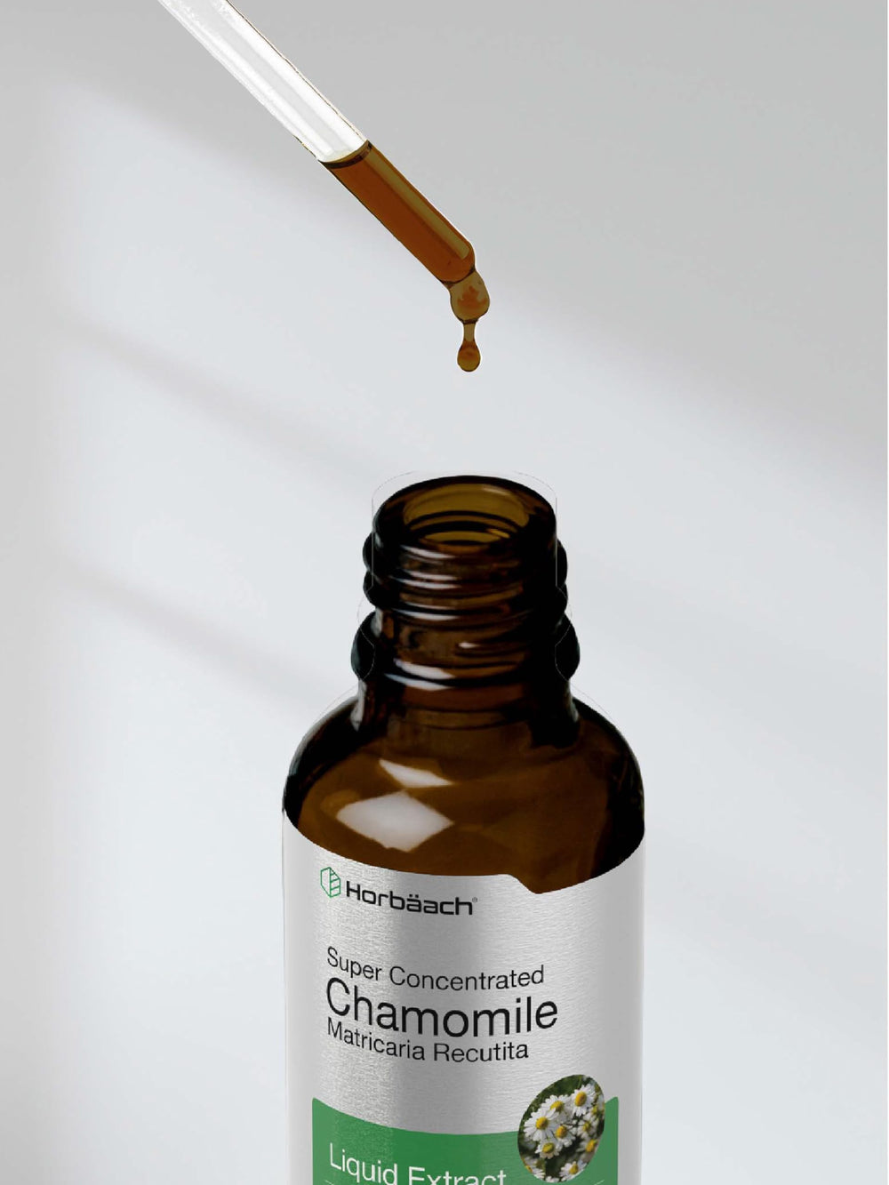 Non-GMO gluten-free Horbaach chamomile bottle ready for daily use.