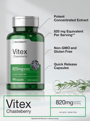 Horbäach non-GMO gluten-free label on Vitex bottle for clean ingredients