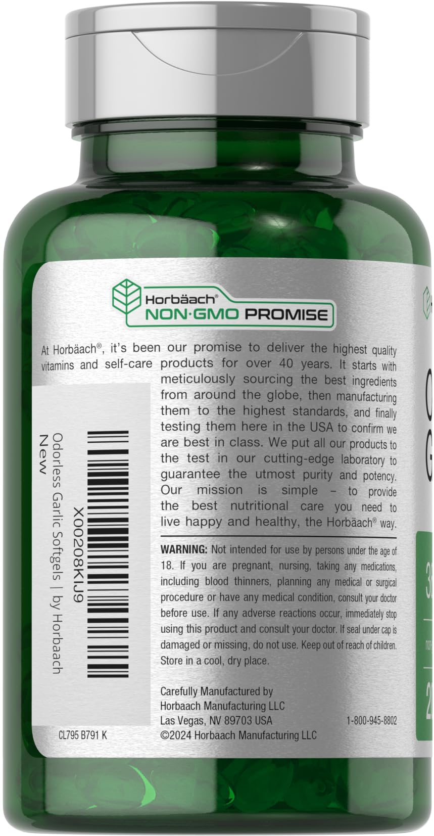 Horbäach Odorless Garlic Softgels capsules closeup suitable for quick, convenient intake.