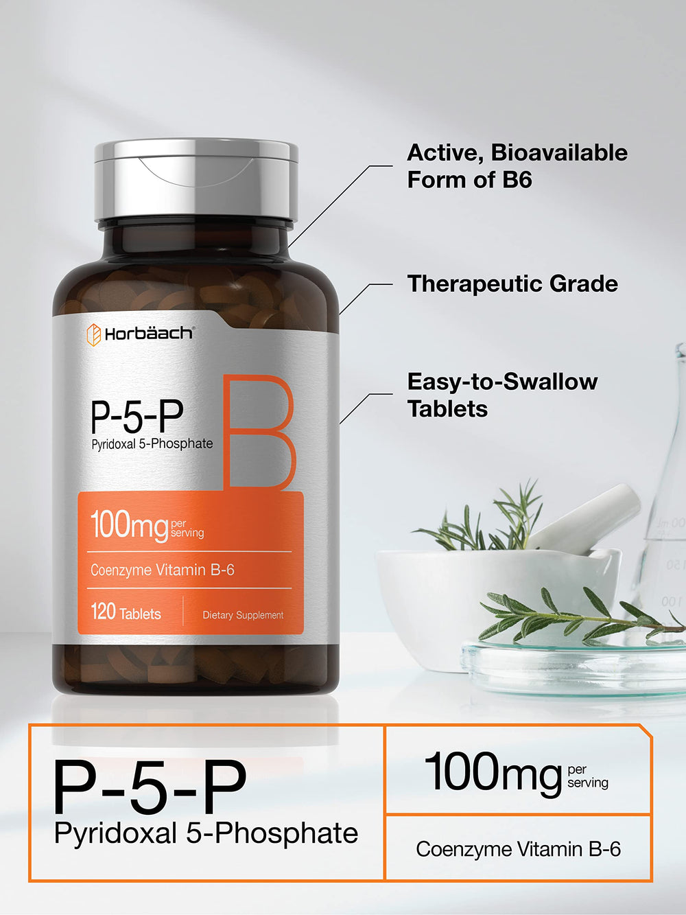 Etiqueta clara de Horbaach P5P y sus ingredientes