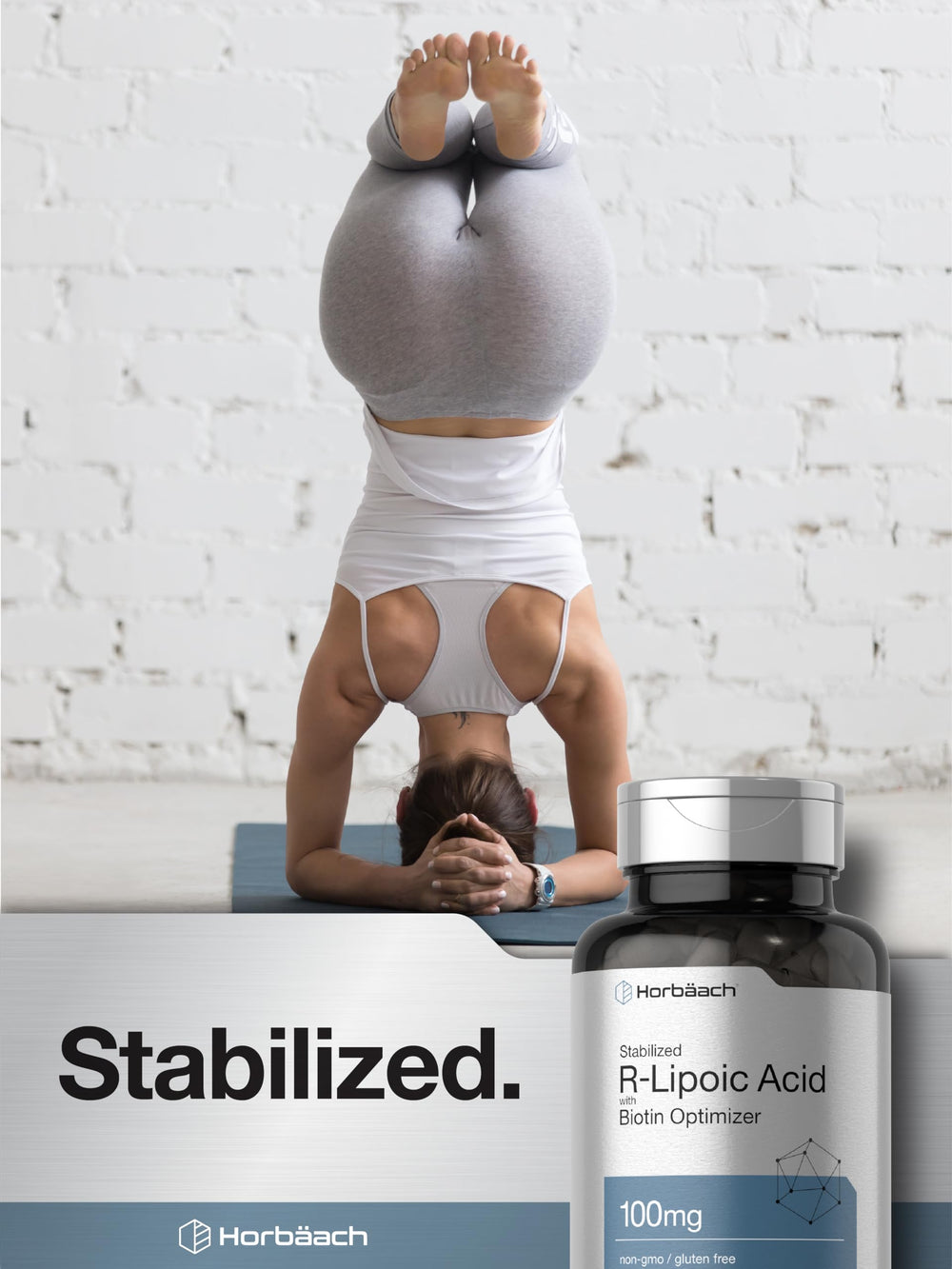 Horbaach stabilized R-Lipoic Acid capsule emphasizing Biotin Optimizer synergy.