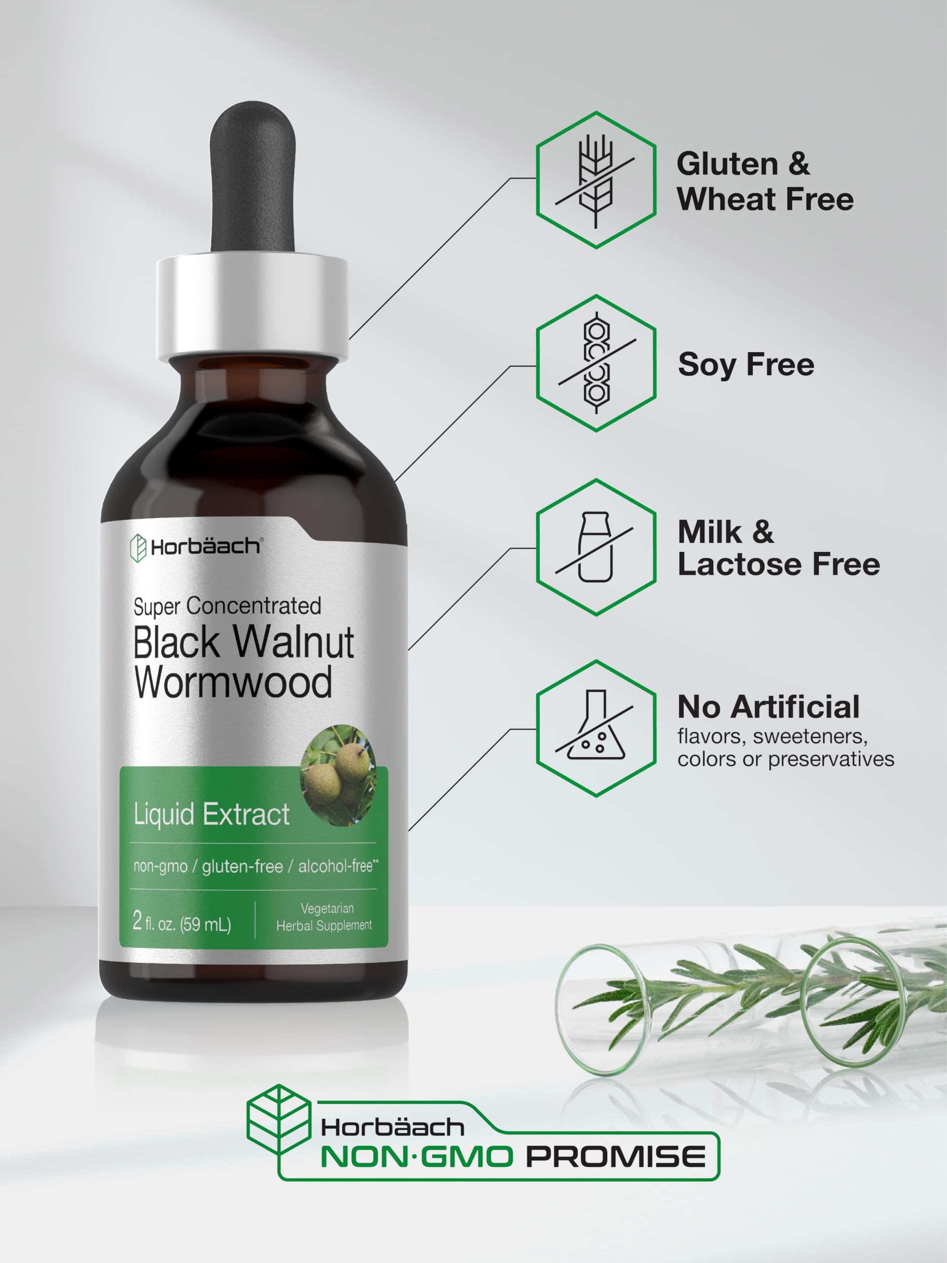 Outer packaging from Horbaach emphasizes vegetarian, gluten-free ingredients.