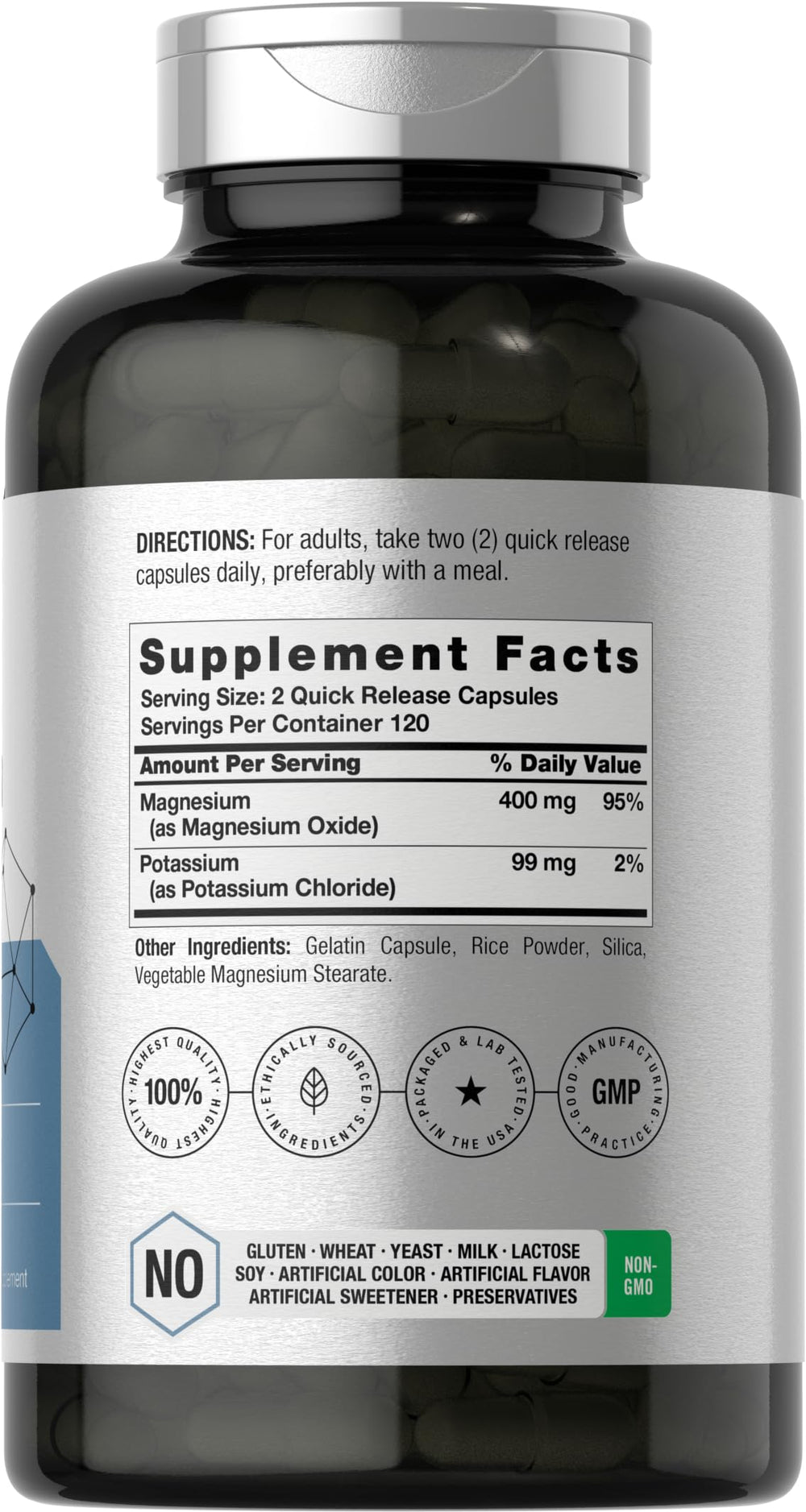 Horbäach Potasio y Magnesio, información de fórmula avanzada en la caja trasera