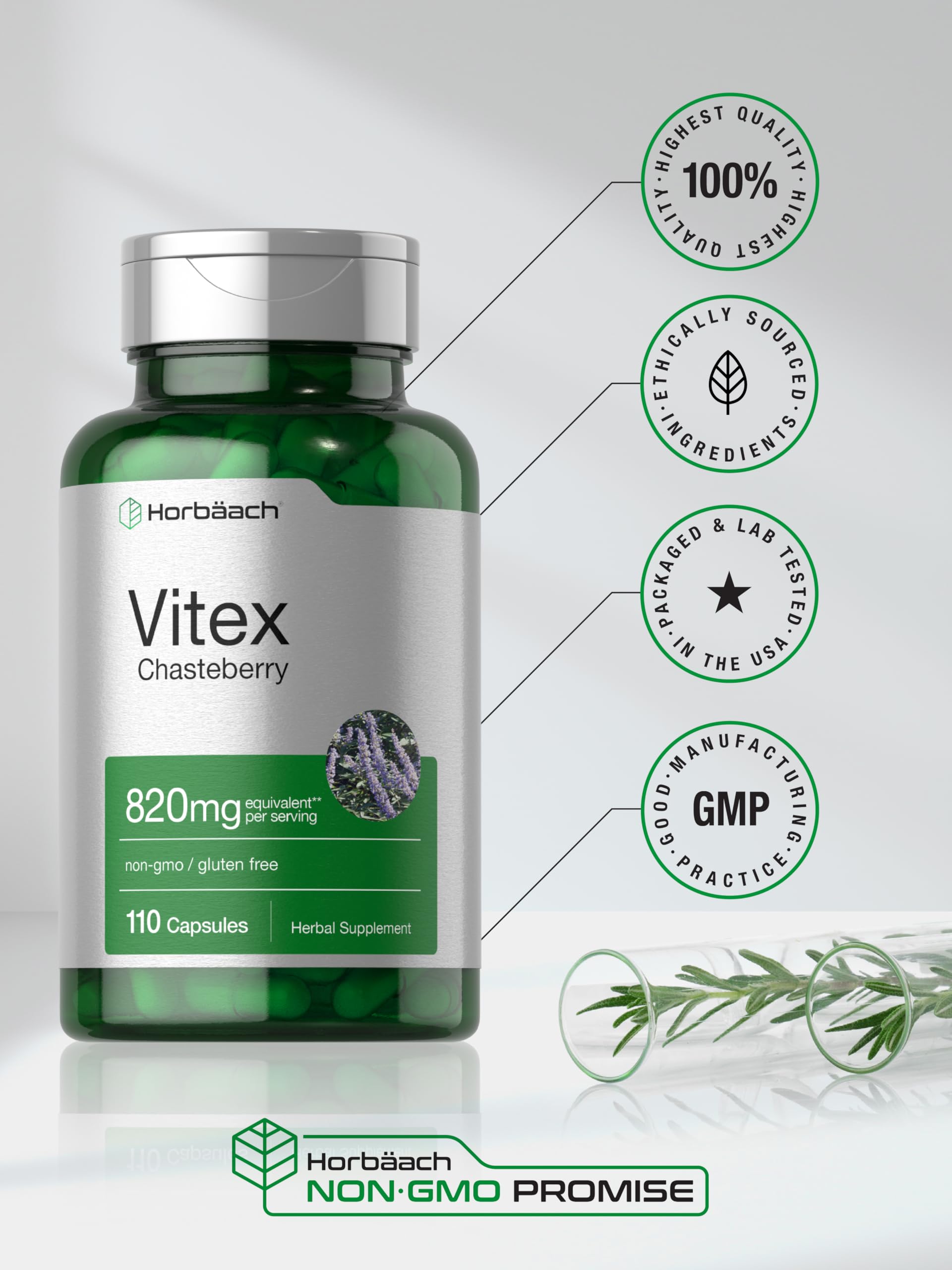 Horbäach premium formula bottle label highlighting chasteberry extract