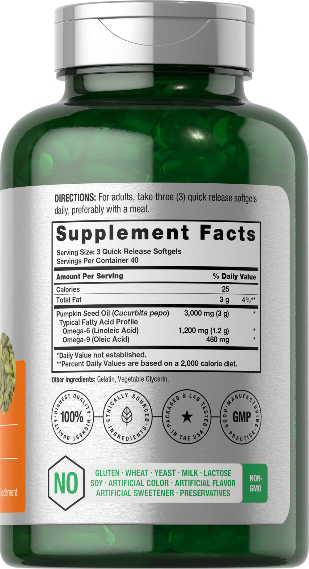 Horbäach Pumpkin Seed Oil softgels close-up with high-potency capsule