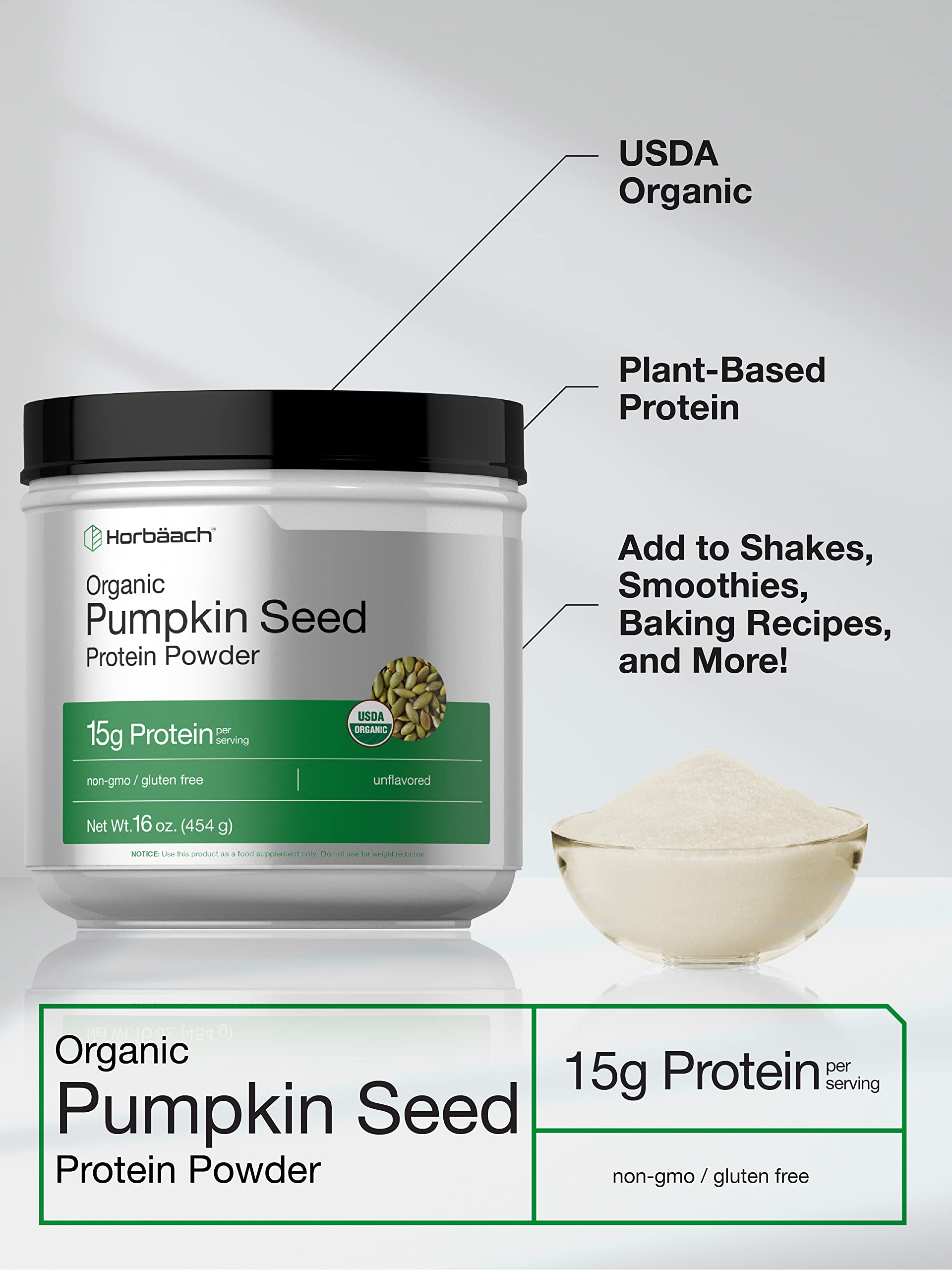 Horbaach pumpkin seed protein powder pour captures smooth texture ideal for baking