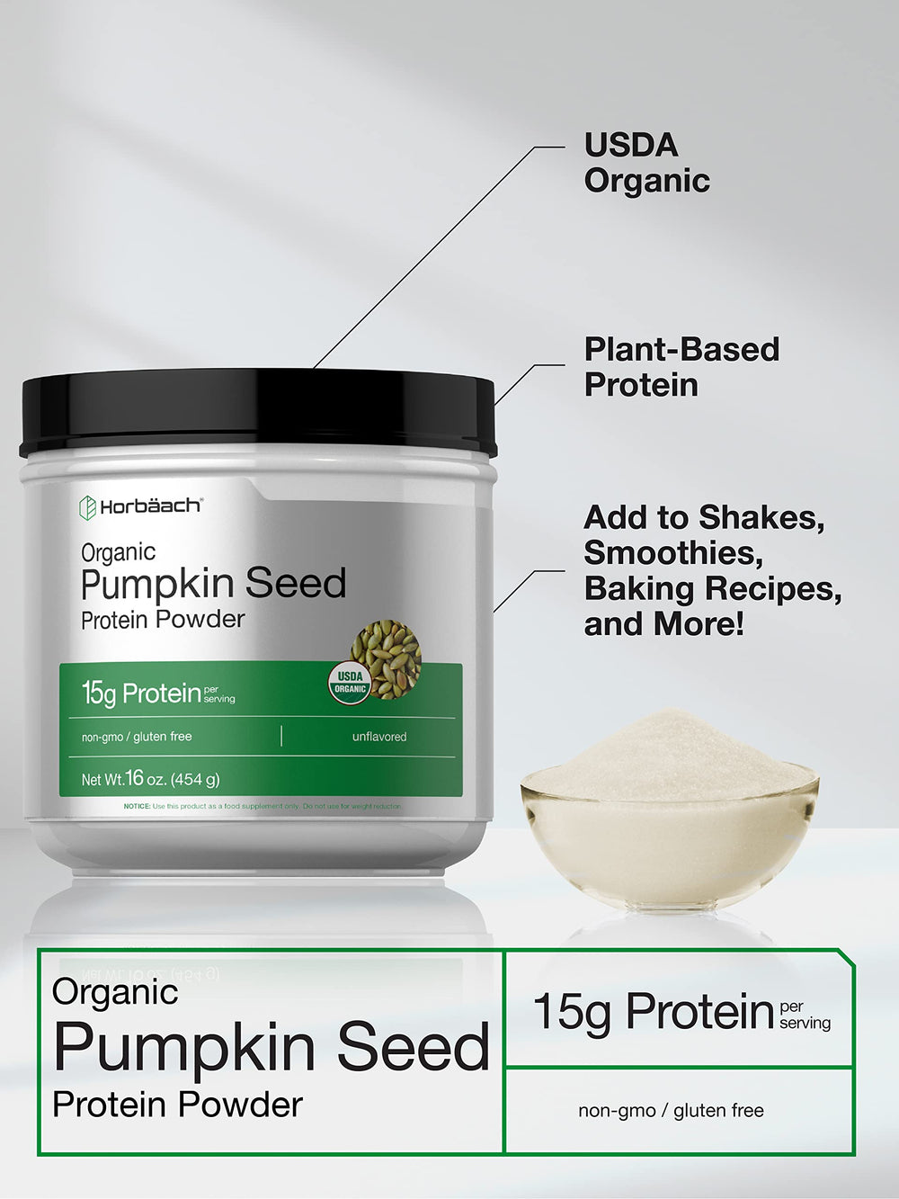 Horbaach pumpkin seed protein powder pour captures smooth texture ideal for baking