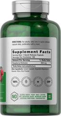 Horbäach Raspberry Ketones capsules close-up showing quick-release formula.