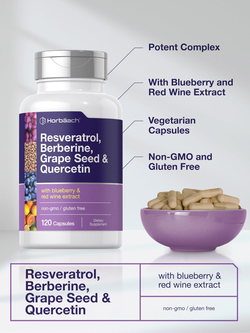 Horbäach Resveratrol Berberine label detail showcases premium quality and trusted ingredients.