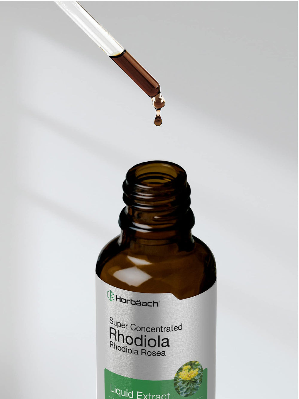 Golden root tincture color and herbal aroma of Horbaach Rhodiola Rosea