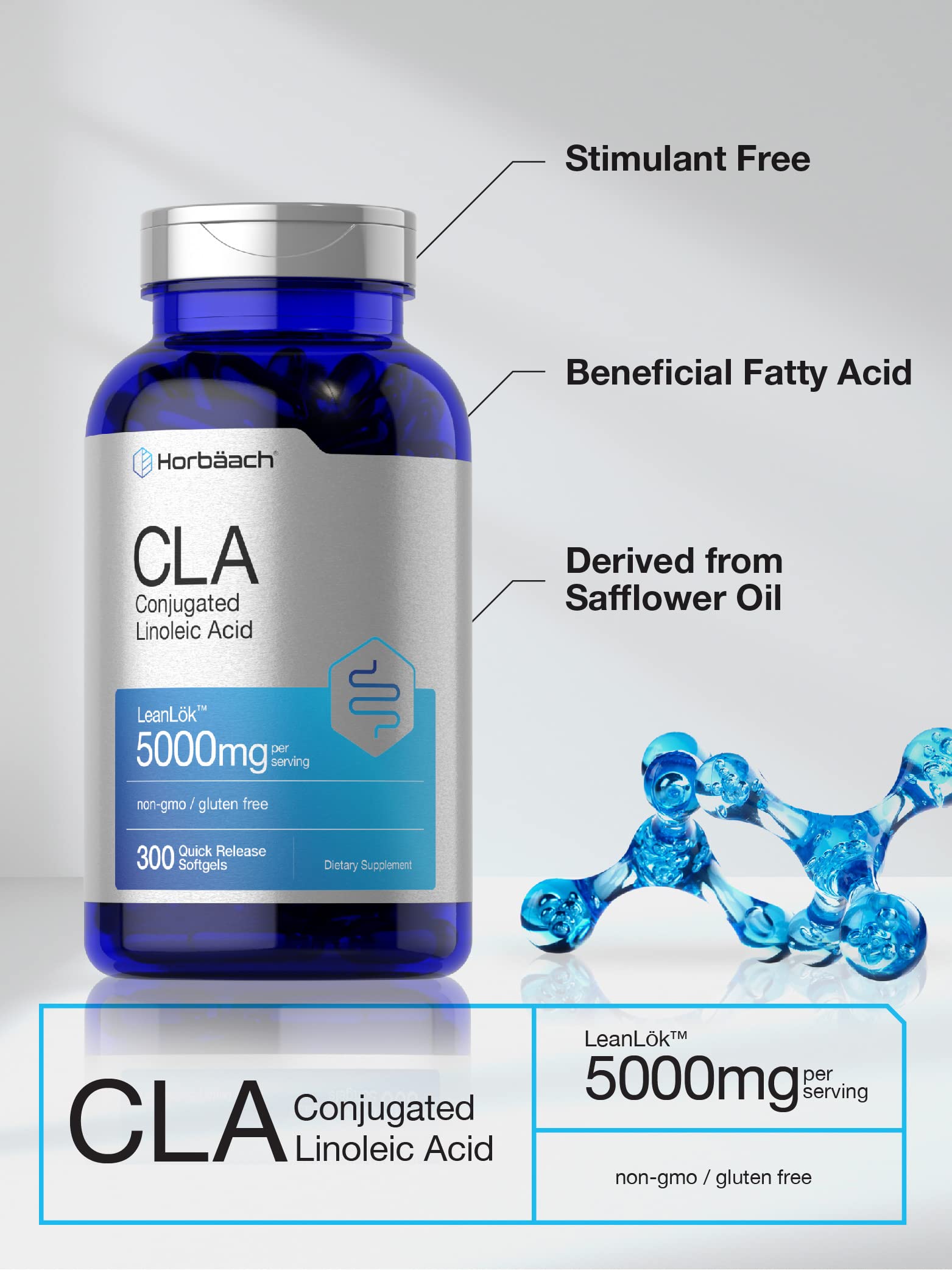 Horbäach safflower CLA ingredient detail highlighting purity.