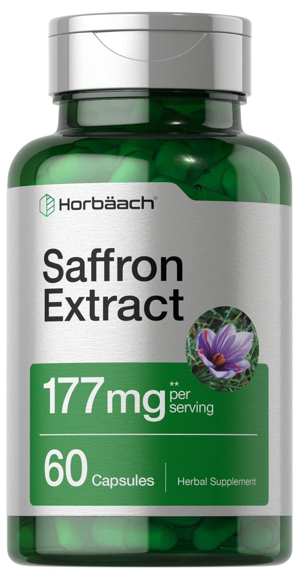 Horbäach Saffron Extract Capsules bottle for convenient daily use and balanced mood