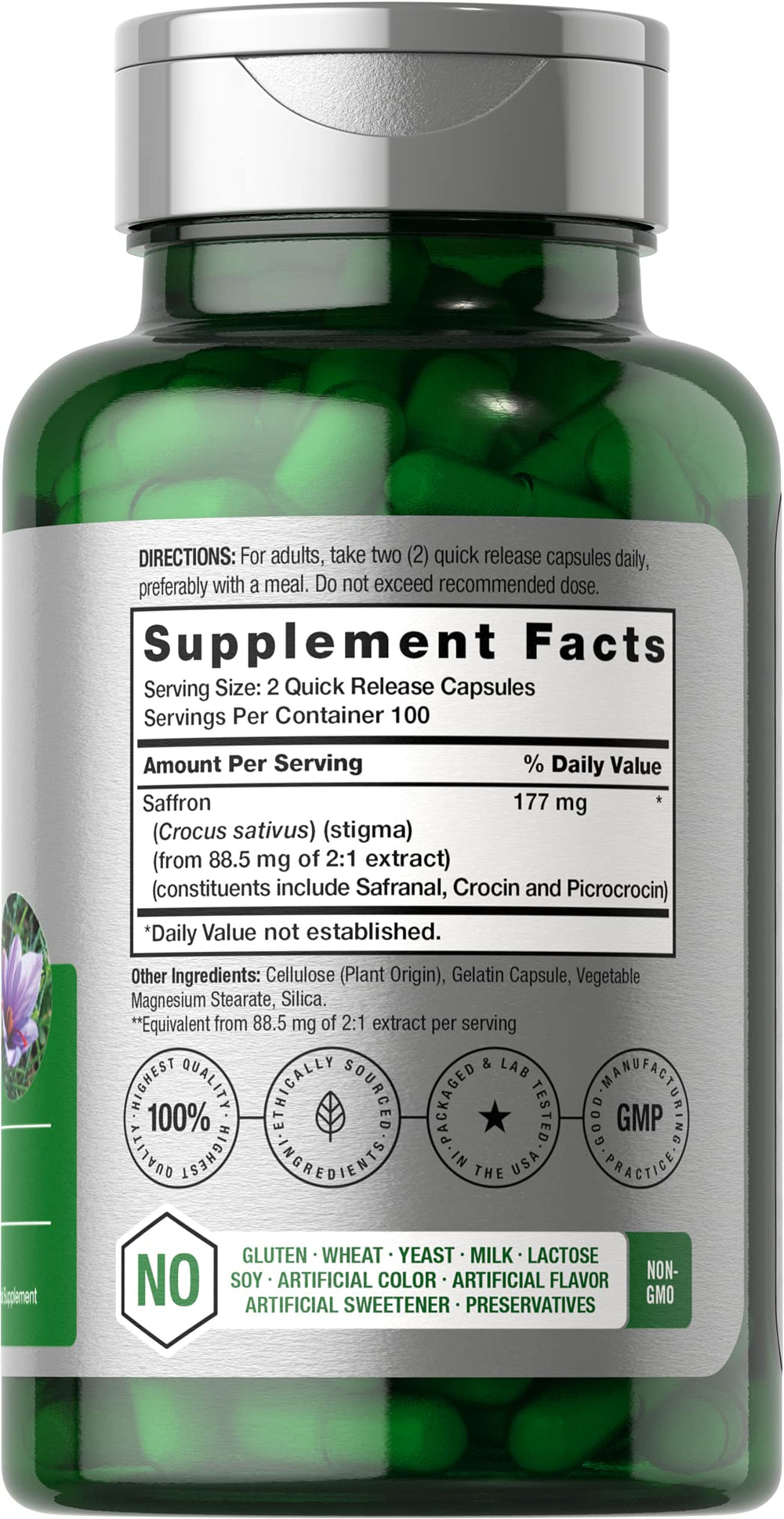 Close-up of Horbaach saffron extract capsules highlighting ease of daily supplementation.