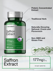 Horbaach saffron extract packaging emphasizing purity and Non-GMO formulation.
