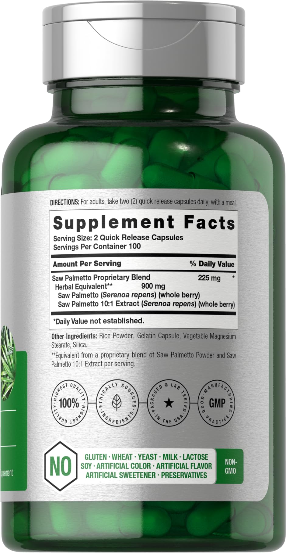 Horbaach capsules close-up highlights 900 mg strength per serving for convenient daily use.