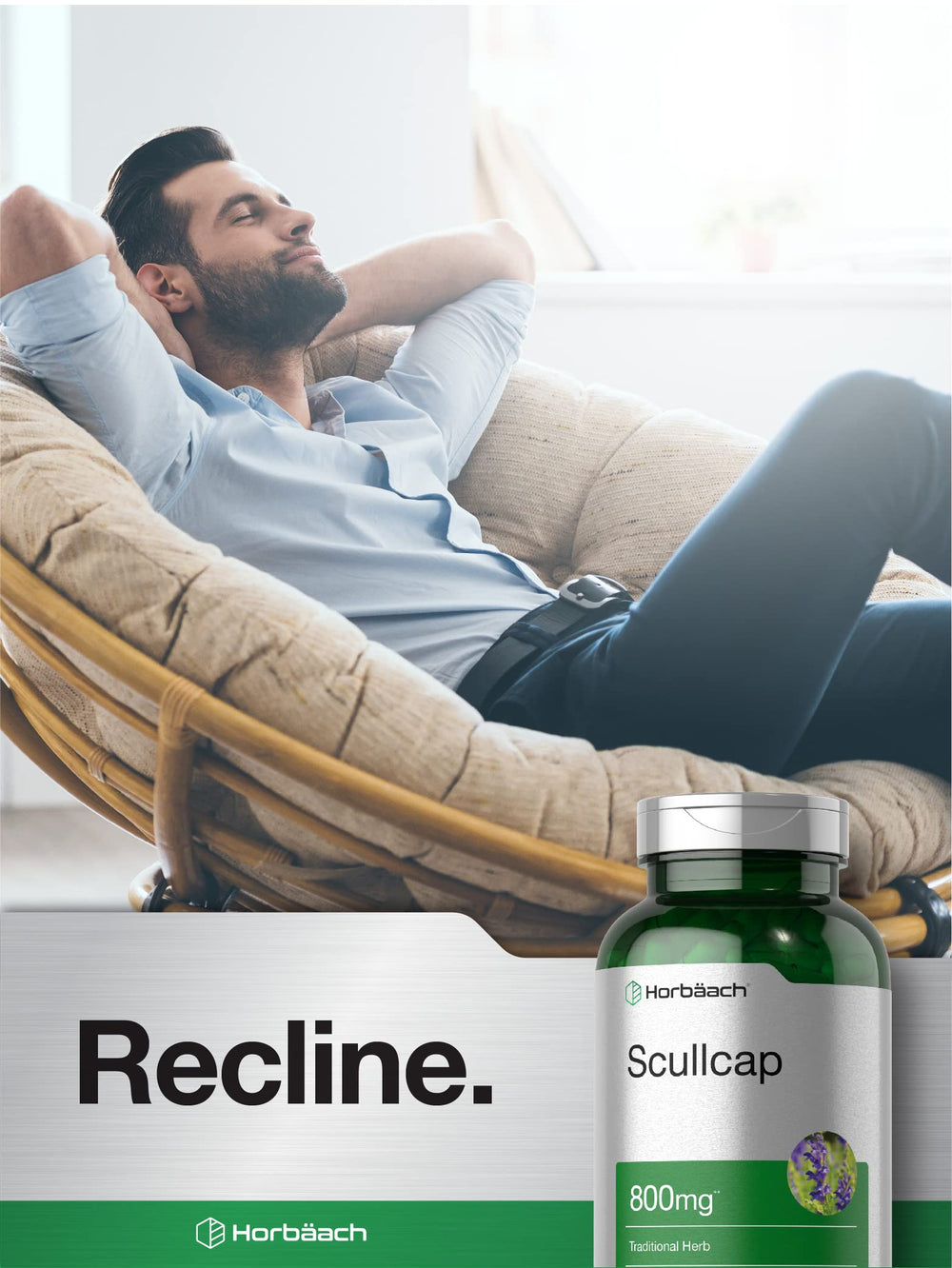 Horbäach Scullcap bottle with label featuring lab-tested quality