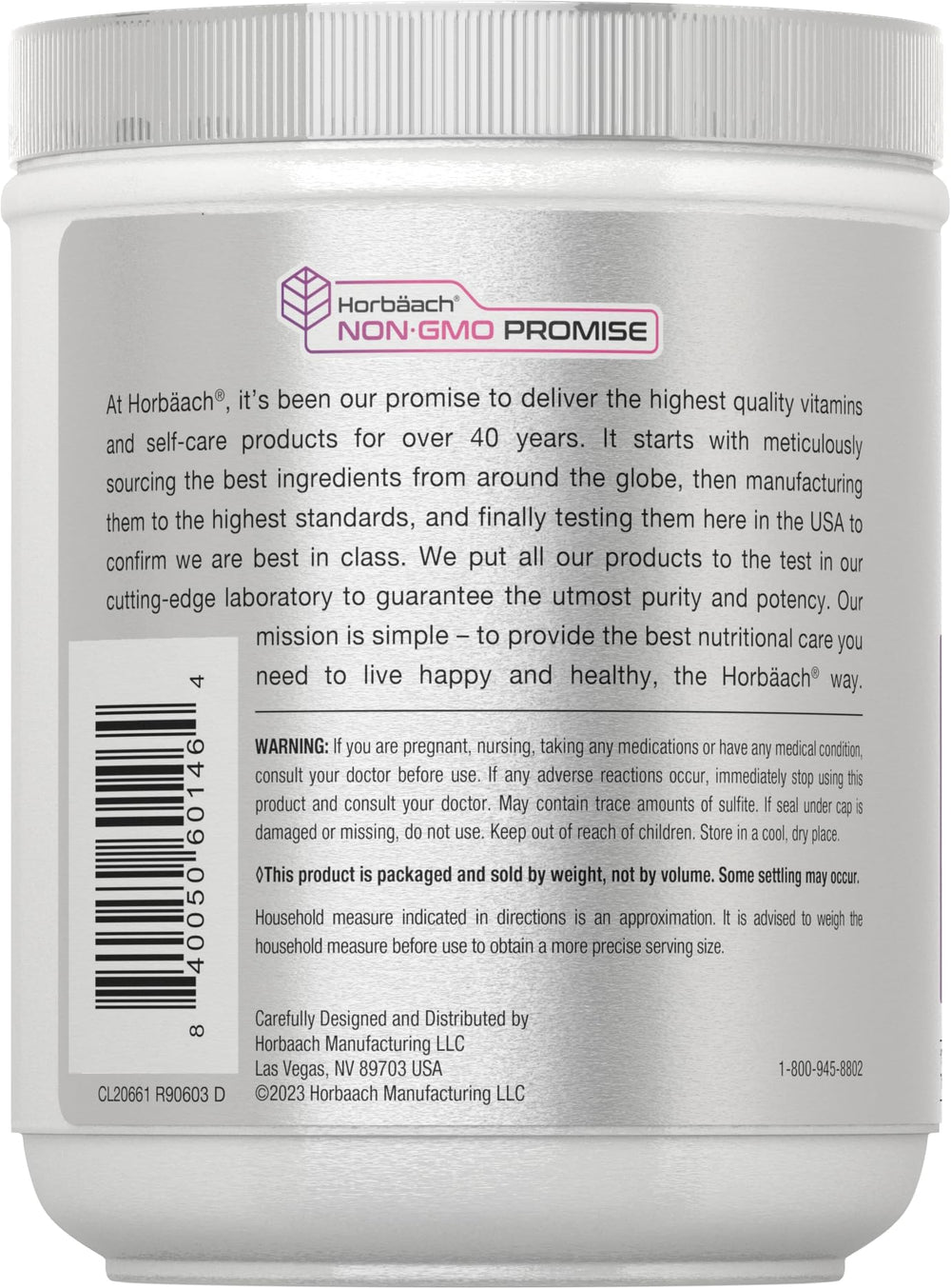 Horbaach Skin Rejuvenator label detail highlighting non-GMO and gluten-free status.