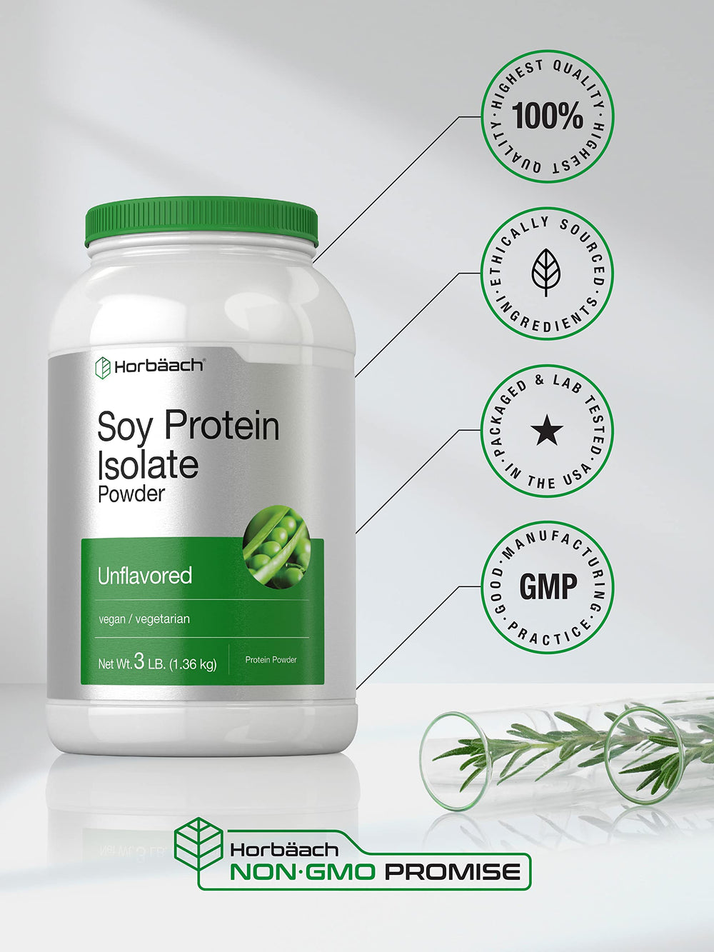 Horbaach Soy Protein Isolate labeling shows non GMO and gluten free