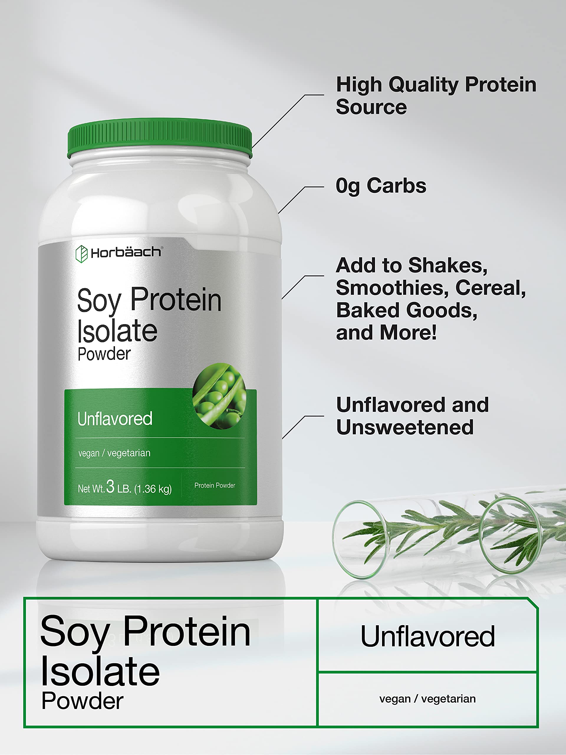 Horbaach Soy Protein Isolate packaging highlights gluten free and Non-GMO status